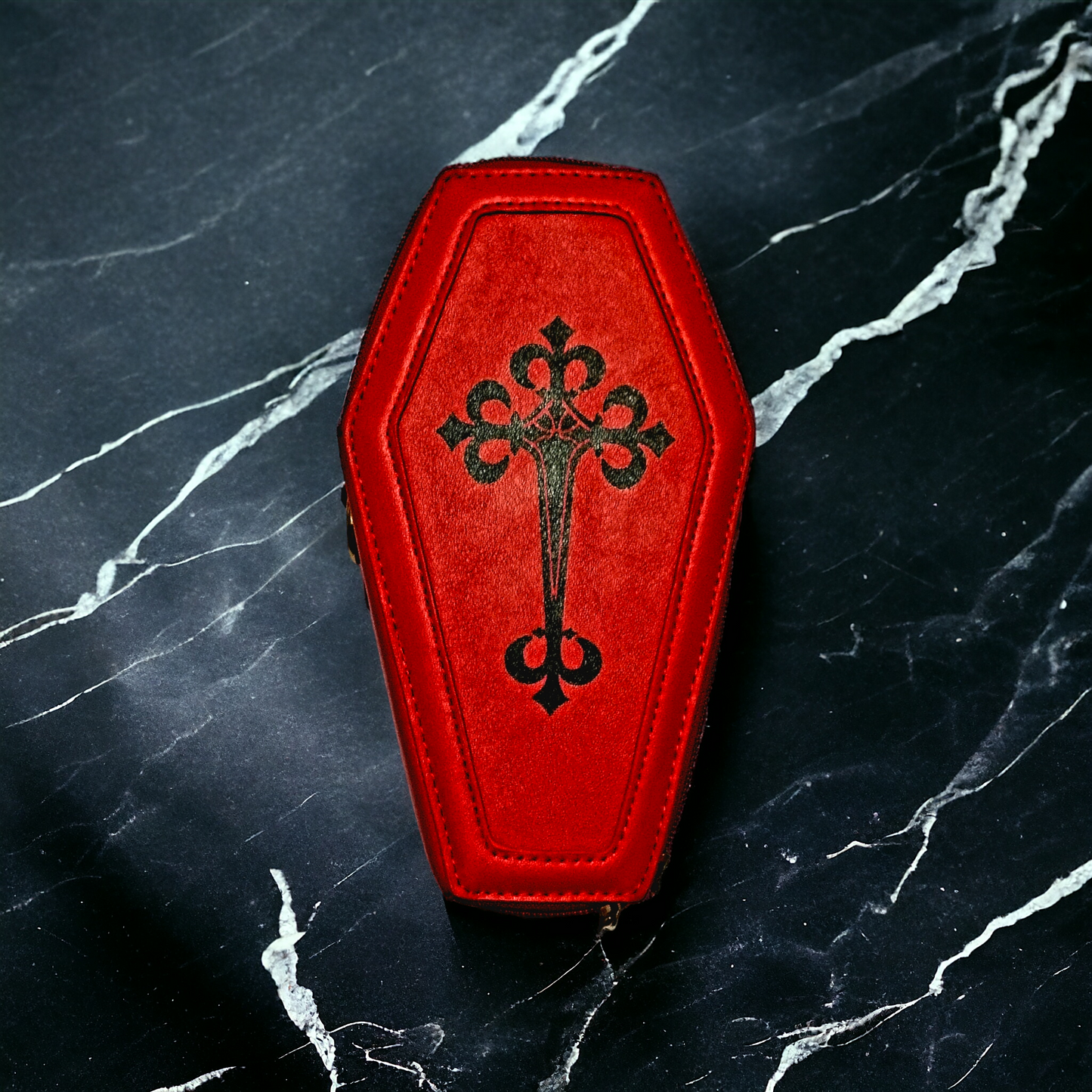 Retro Red Gothic Messenger Pouch Coffin-Shaped Shoulder Bag - Unique And Striking