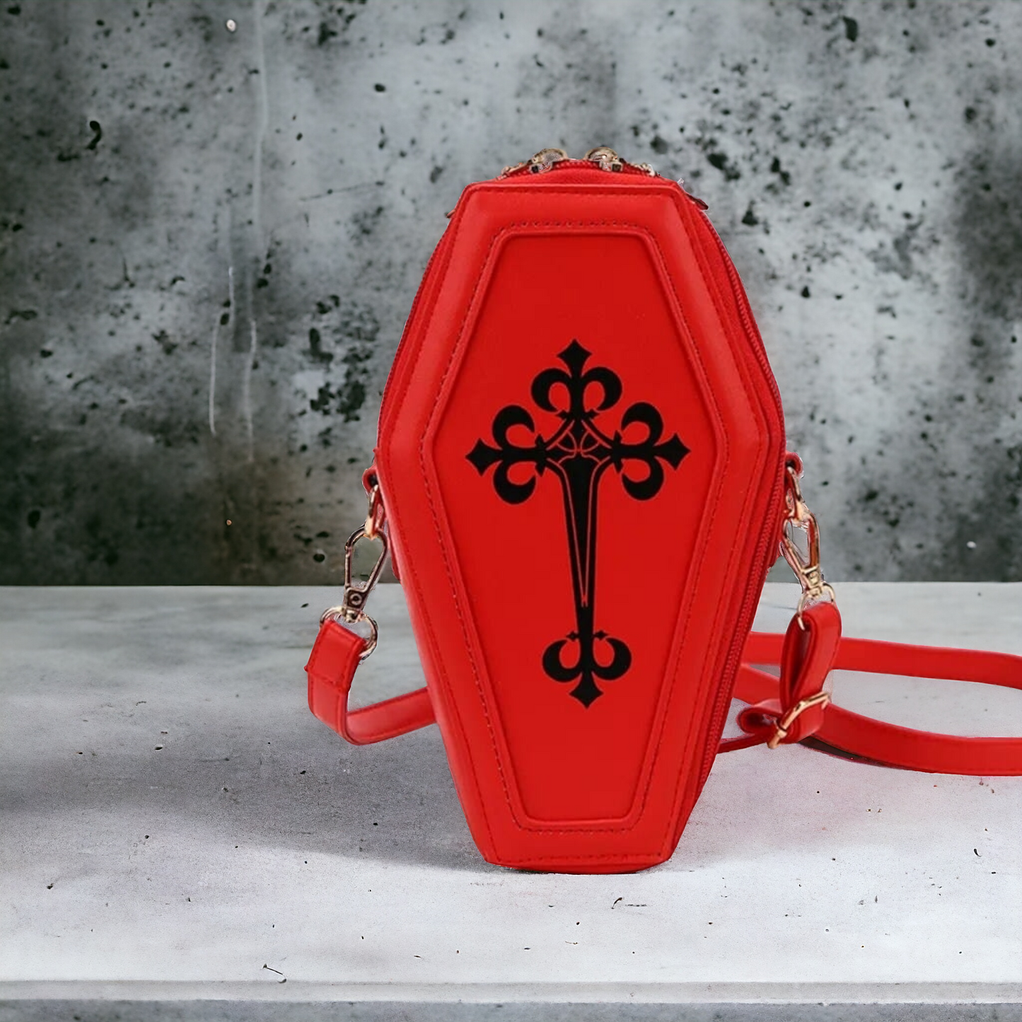 Retro Red Gothic Messenger Pouch Coffin-Shaped Shoulder Bag - Unique And Striking