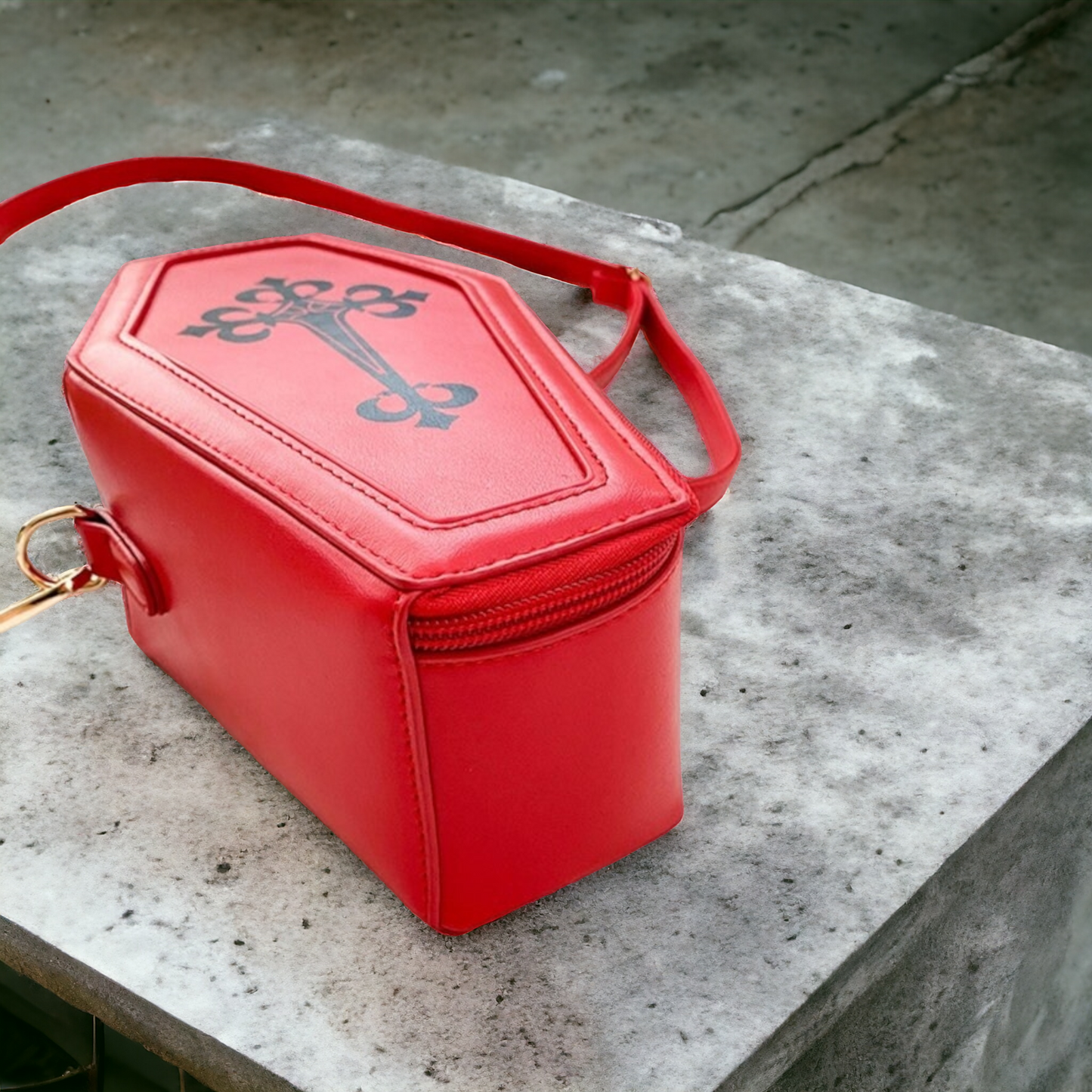 Retro Red Gothic Messenger Pouch Coffin-Shaped Shoulder Bag - Unique And Striking