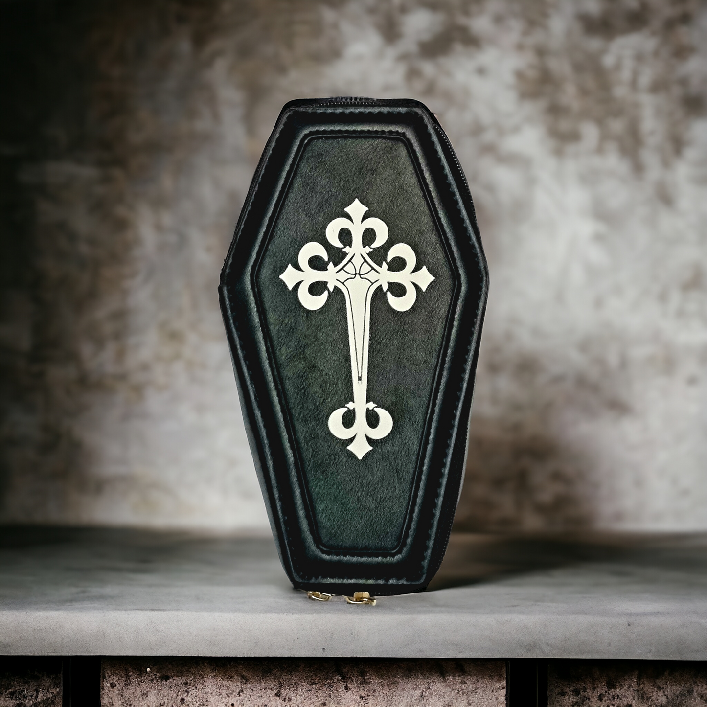 Retro Black Gothic Messenger Pouch Coffin-Shaped Shoulder Bag - Unique And Striking