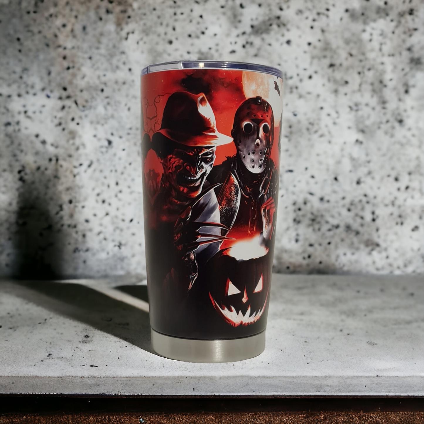 Horror with the Slasher Movie Character 20oz Stainless Steel Tumbler - a must-have for horror enthusiasts