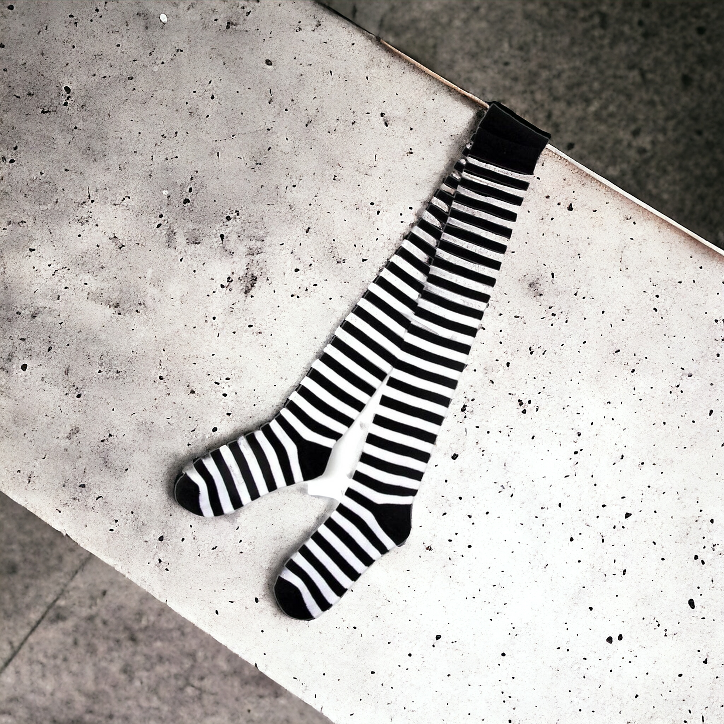 Black And White Striped Over The Knee Socks - Make A Statement