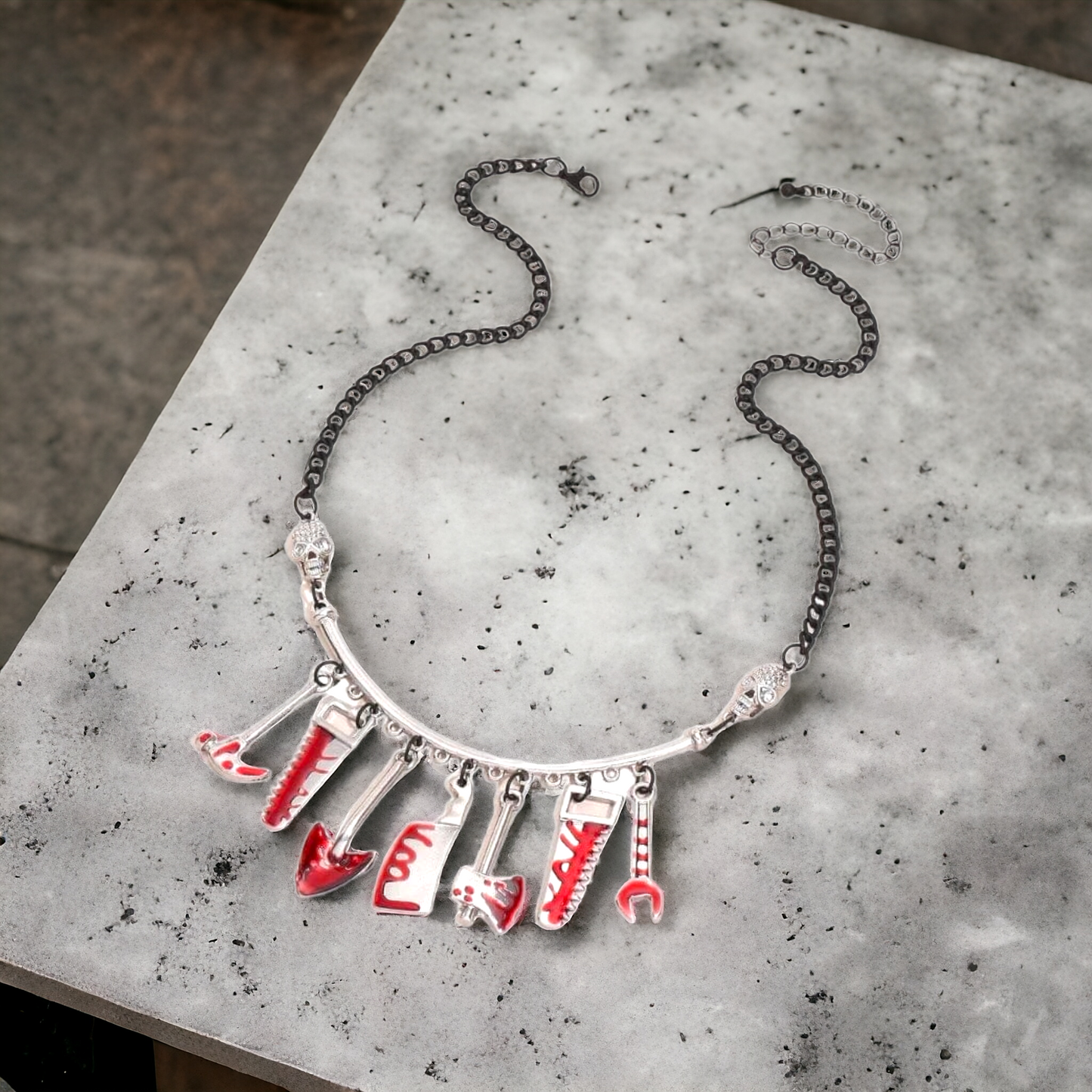 Hand Tools With Fake Blood Look Pendant Necklace Tailored For Horror Fans