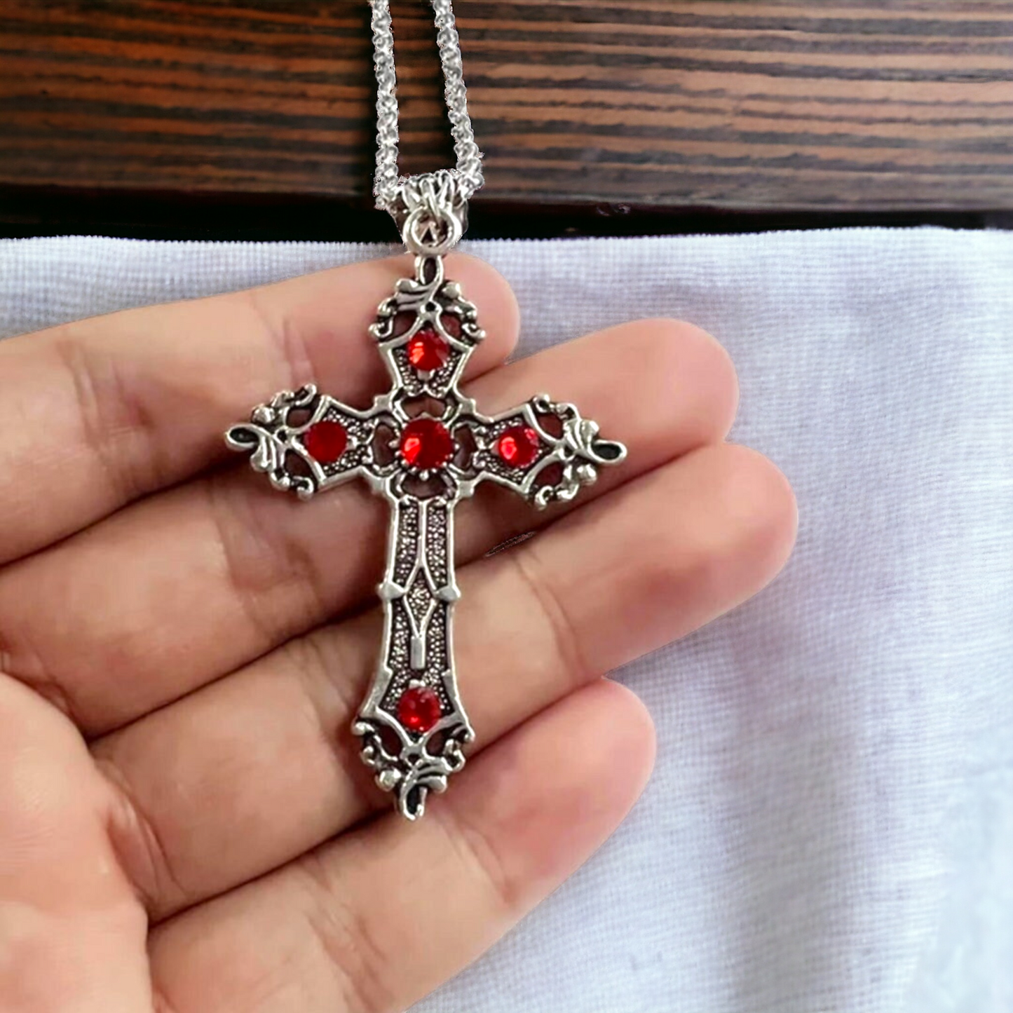 Intricately Detailed Cross Charm Necklace For A Timeless Aesthetic
