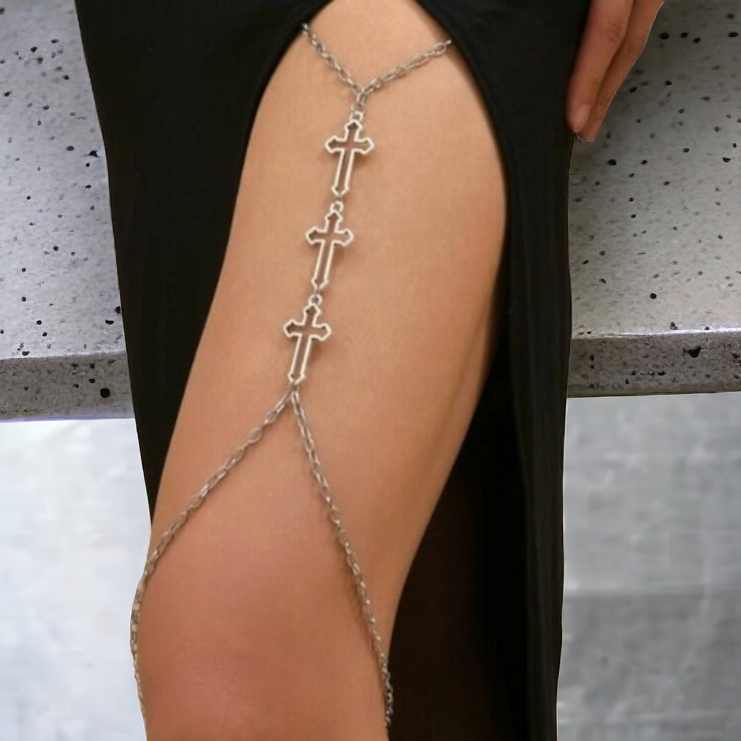 Gothic Cross Layered Thigh Chain – Bold Boho-Inspired Body Jewellery