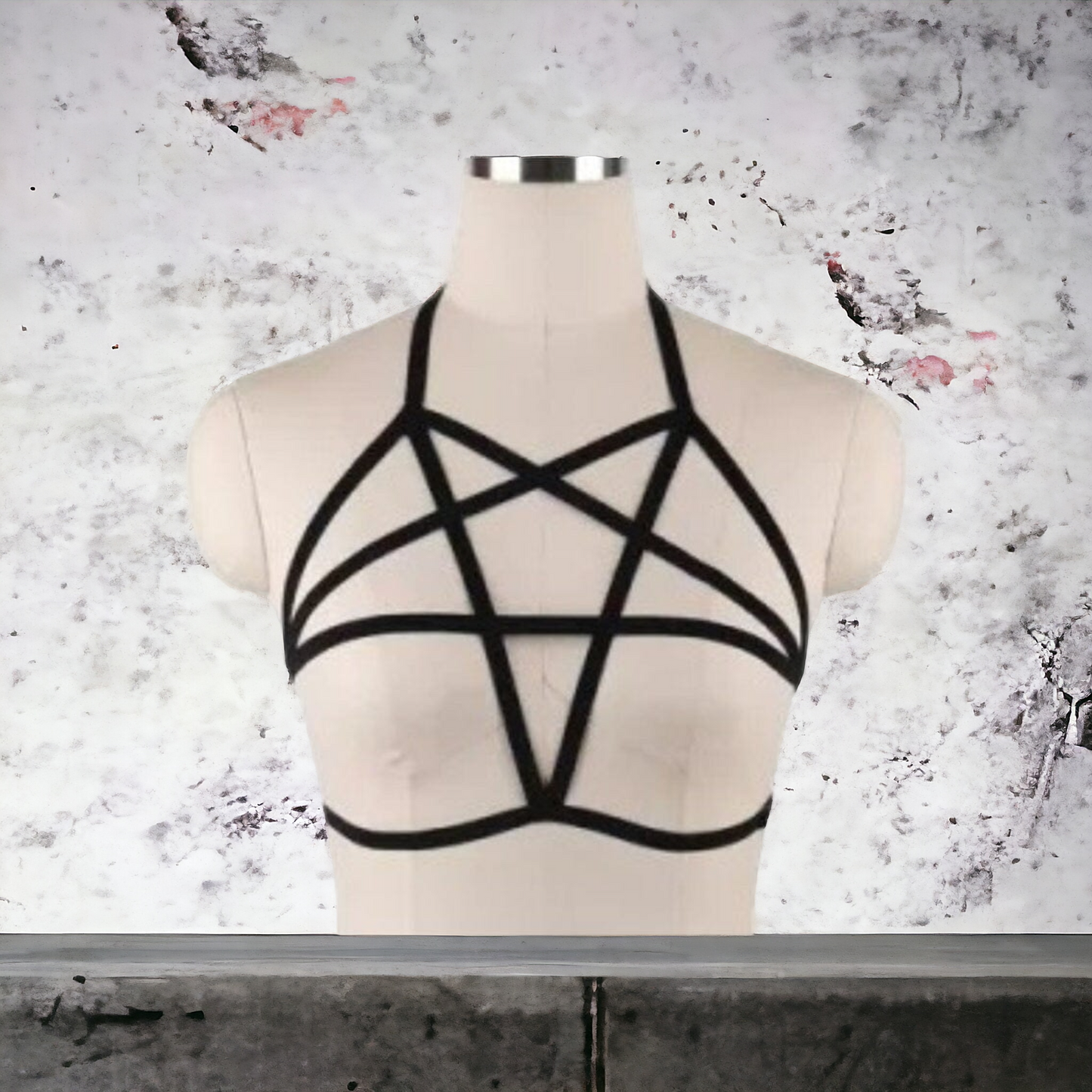 Gothic Pentagram Black Elasticated Body Harness – Bold and Edgy Statement Accessory
