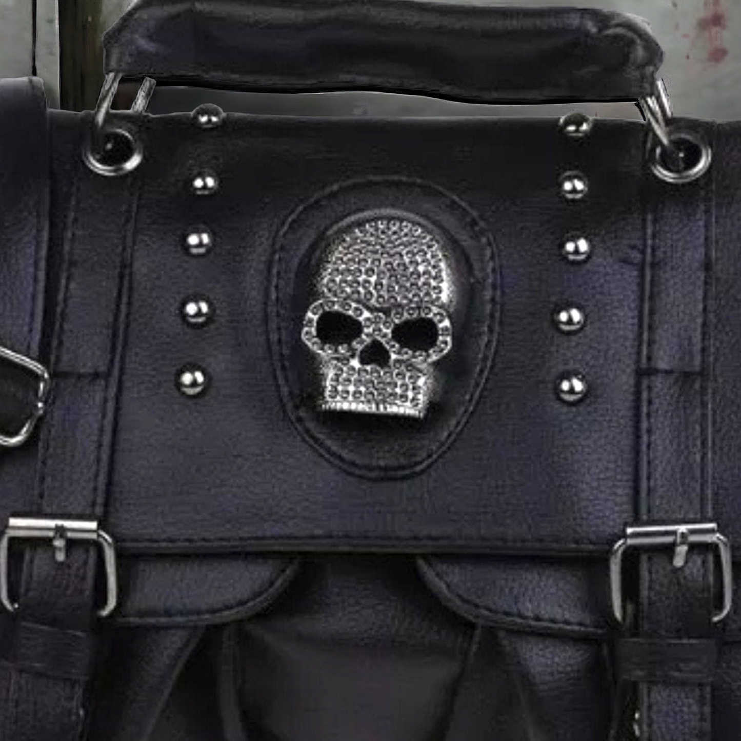 Skull & Buckle Large Studded Handbag - A Must Have For The Gothic And Alternative Fashion