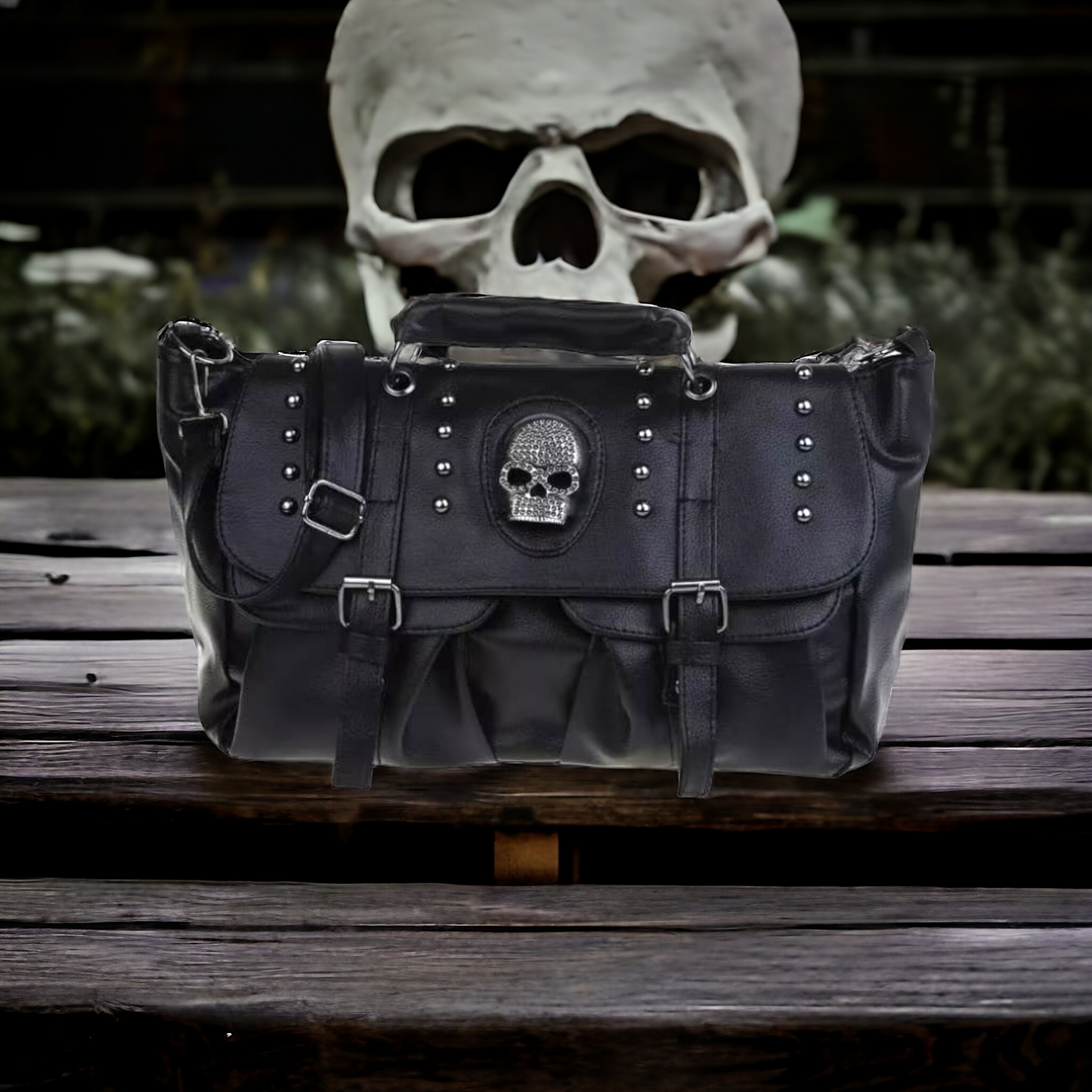 Skull & Buckle Large Studded Handbag - A Must Have For The Gothic And Alternative Fashion
