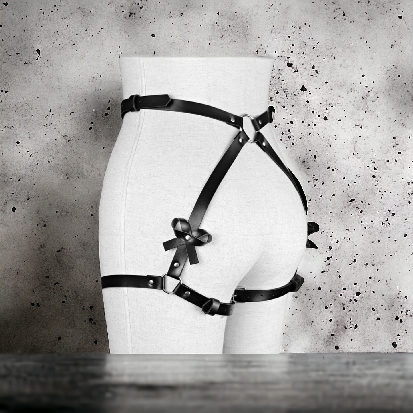 Elevate Your Alternative Style with the PU Leather Garter with Bows Through Harness