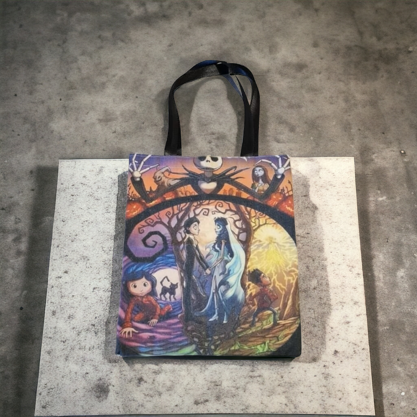 Handmade Tim Burton-Inspired Large Canvas Tote Bag - Reflecting Elements From His Beloved Films