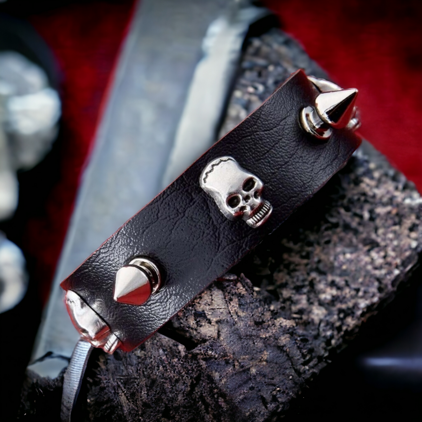 Skulls & Spikes PU Leather Bracelet - An Unmistakably Gothic Vibe