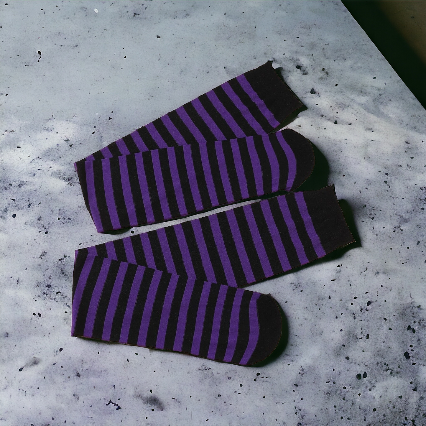 Elevate Your Alternative Style with Purple and Black Striped Over-the-Knee Socks