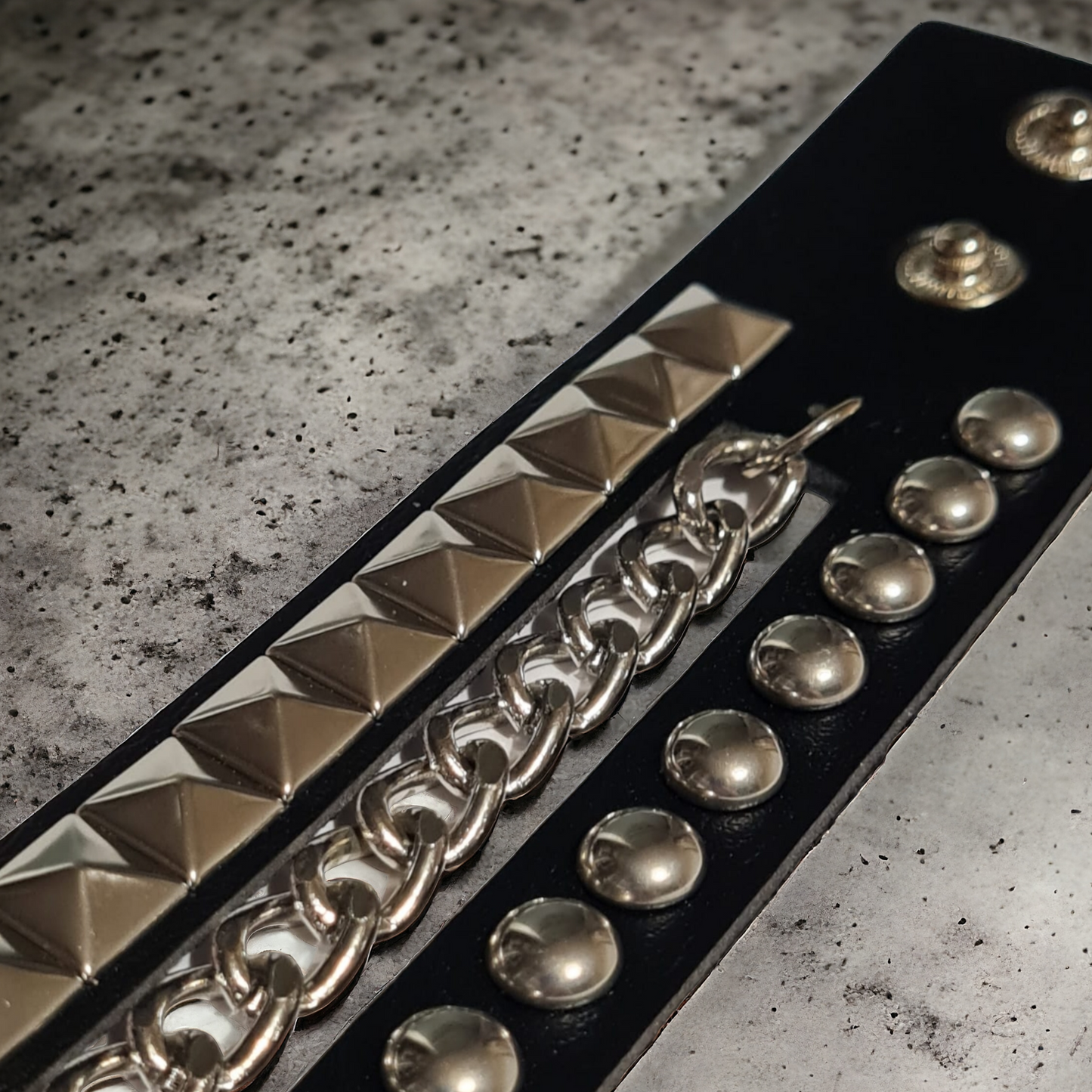 Studded Cuff With Chain Bracelet - Dare To Be Different
