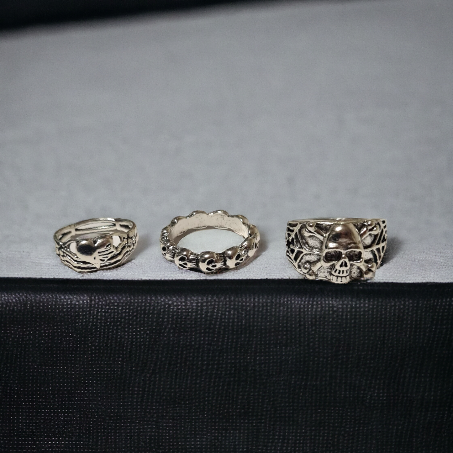 Set Of 3 Gothic Style Rings - Edgy And Gothic Aesthetics