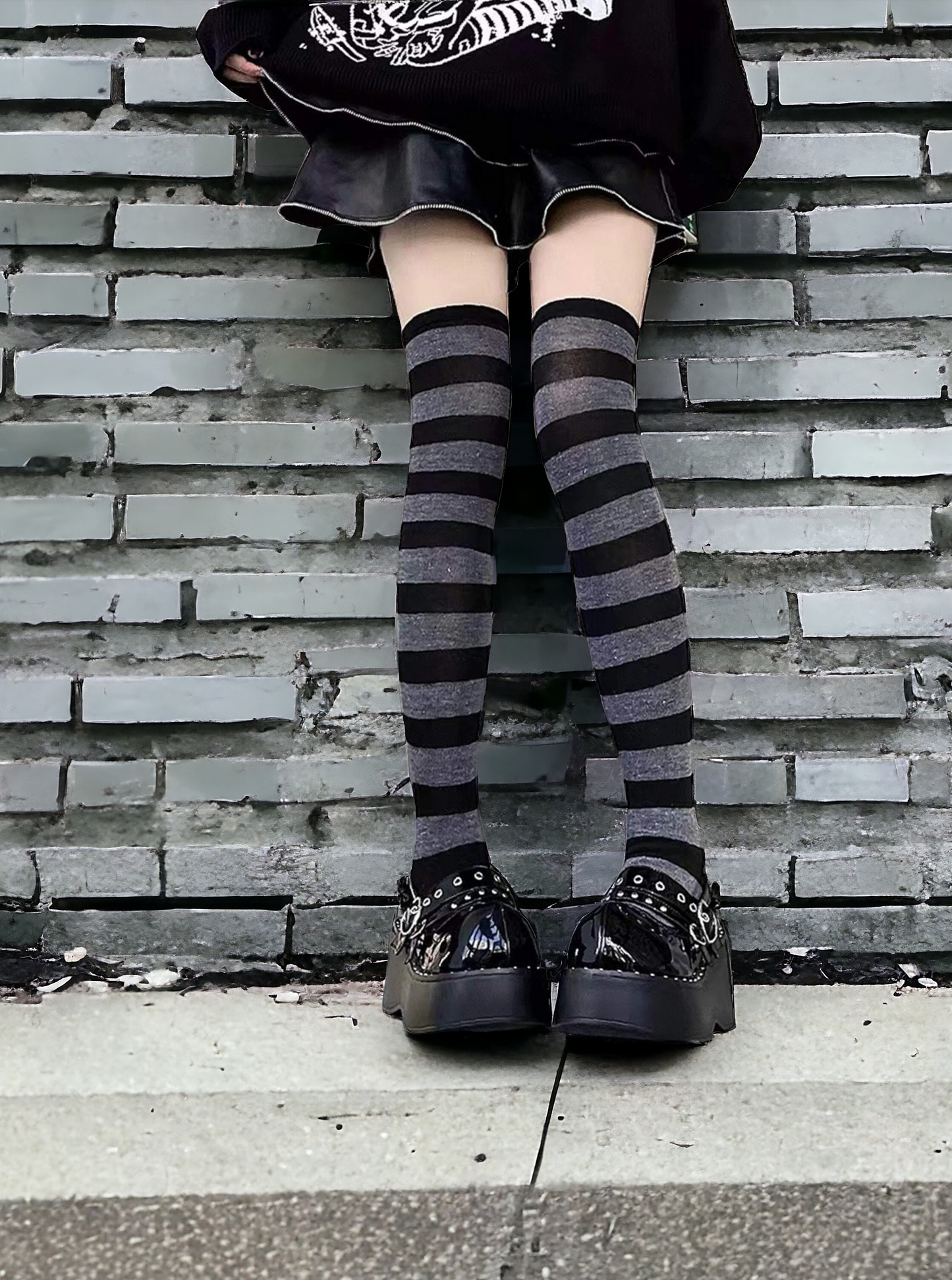 Light Grey & Black Striped Over-the-Knee Socks – Classic Gothic Edge