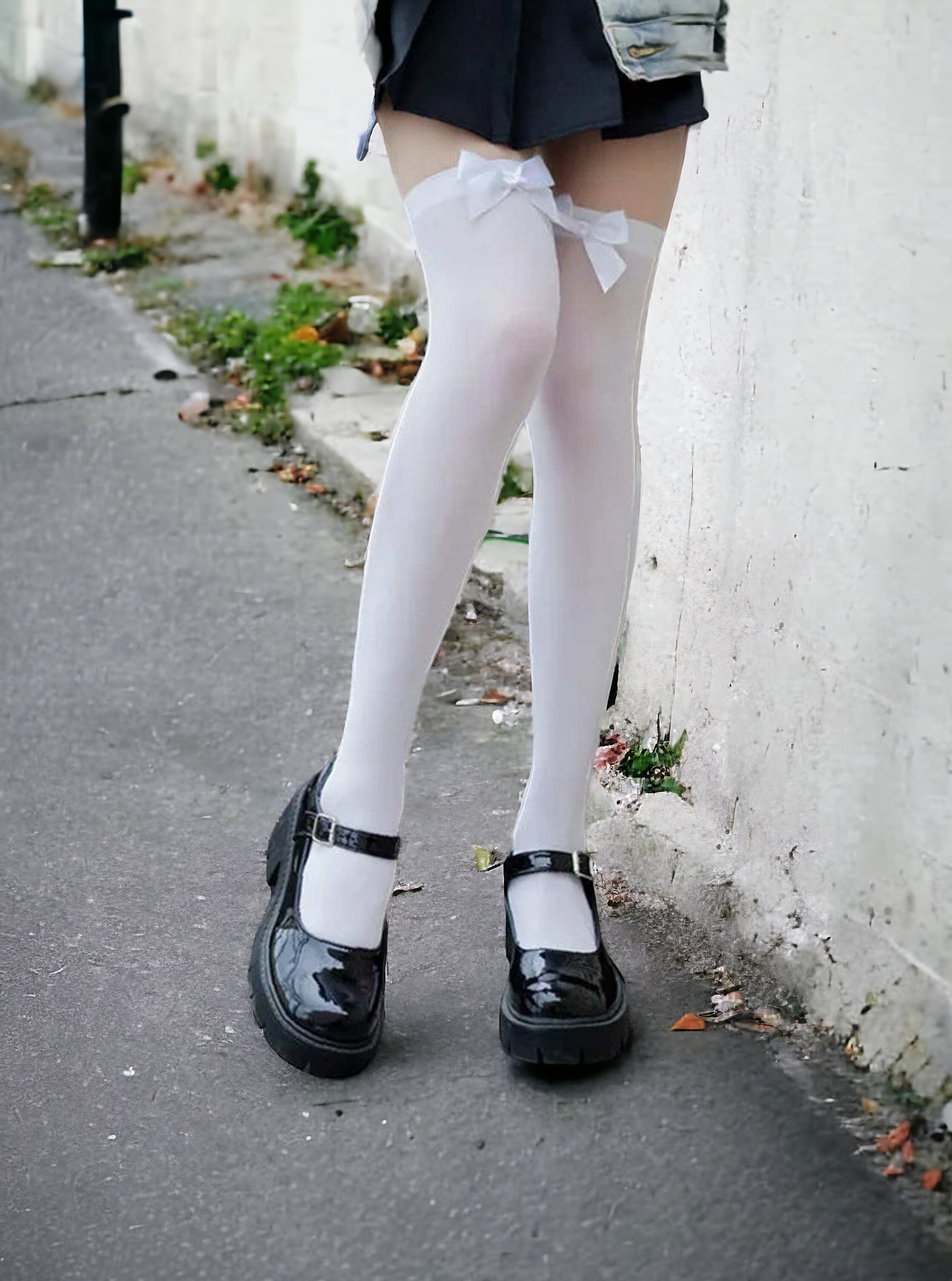 Cute Simple White Over The Knee Socks With White Bow – Comfortable Yet Edgy Legwear