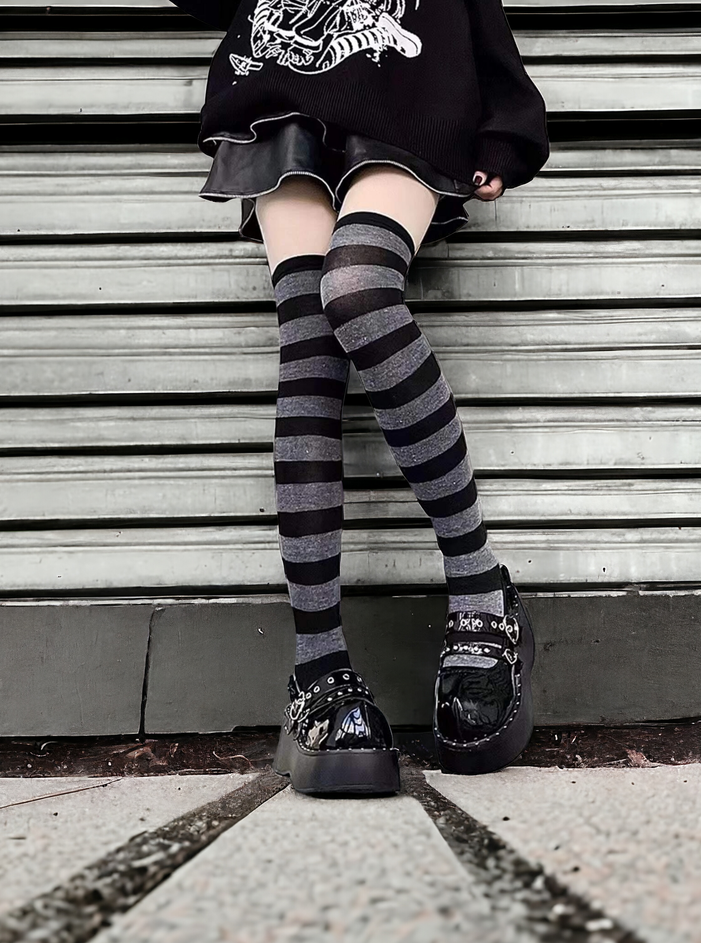 Light Grey & Black Striped Over-the-Knee Socks – Classic Gothic Edge