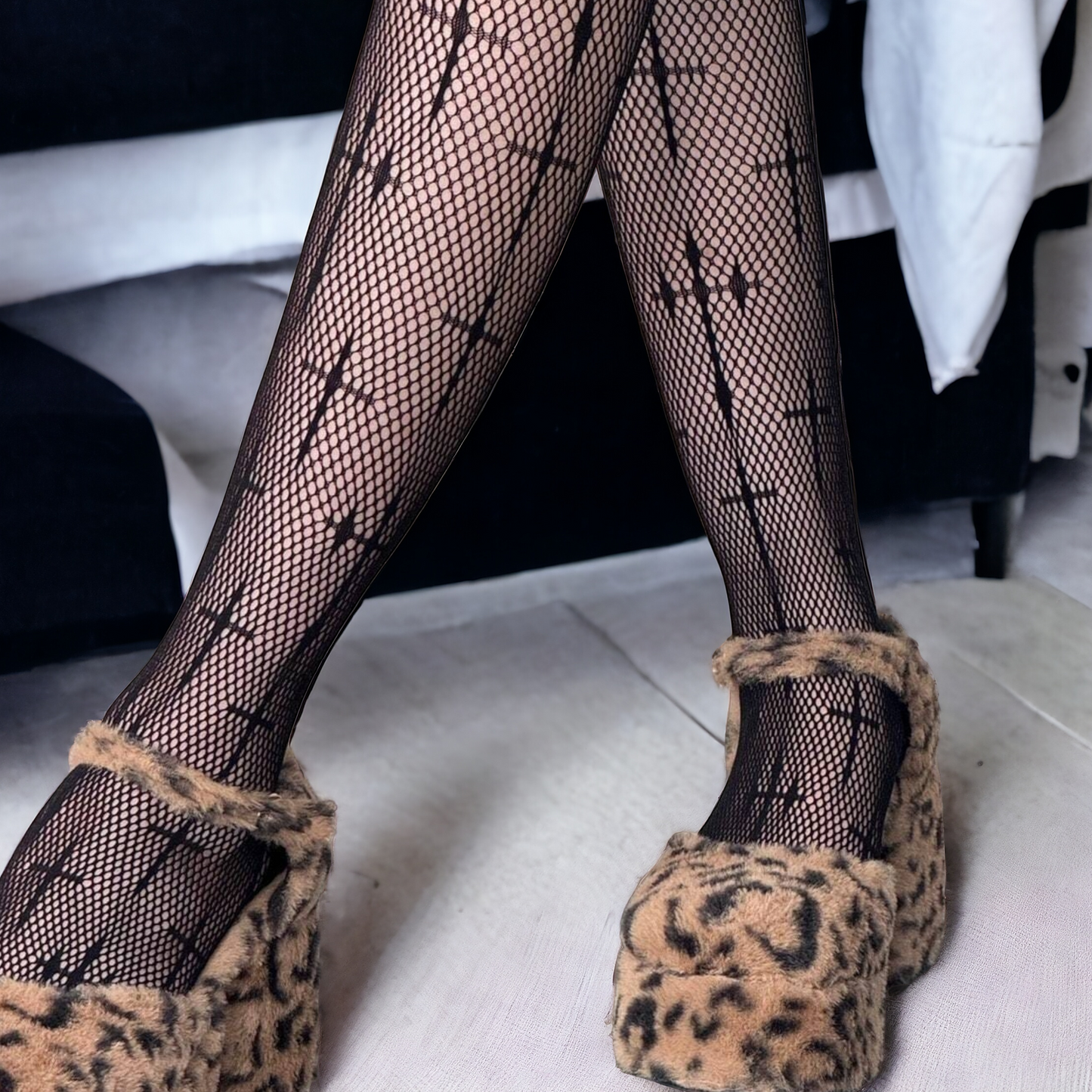 Plus Size Cross Pattern Fishnet Tights - Designed With Gothic Aesthetics In Mind