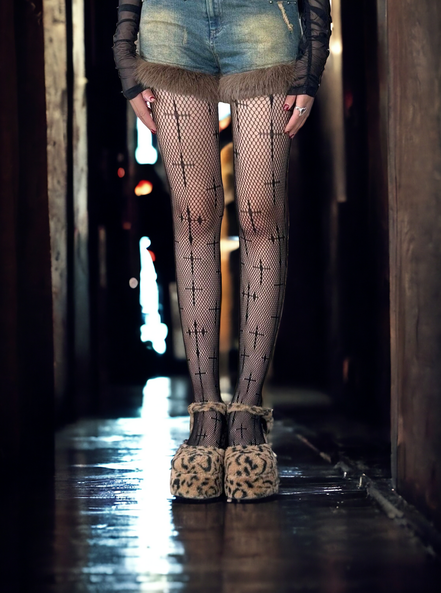 Plus Size Cross Pattern Fishnet Tights - Designed With Gothic Aesthetics In Mind