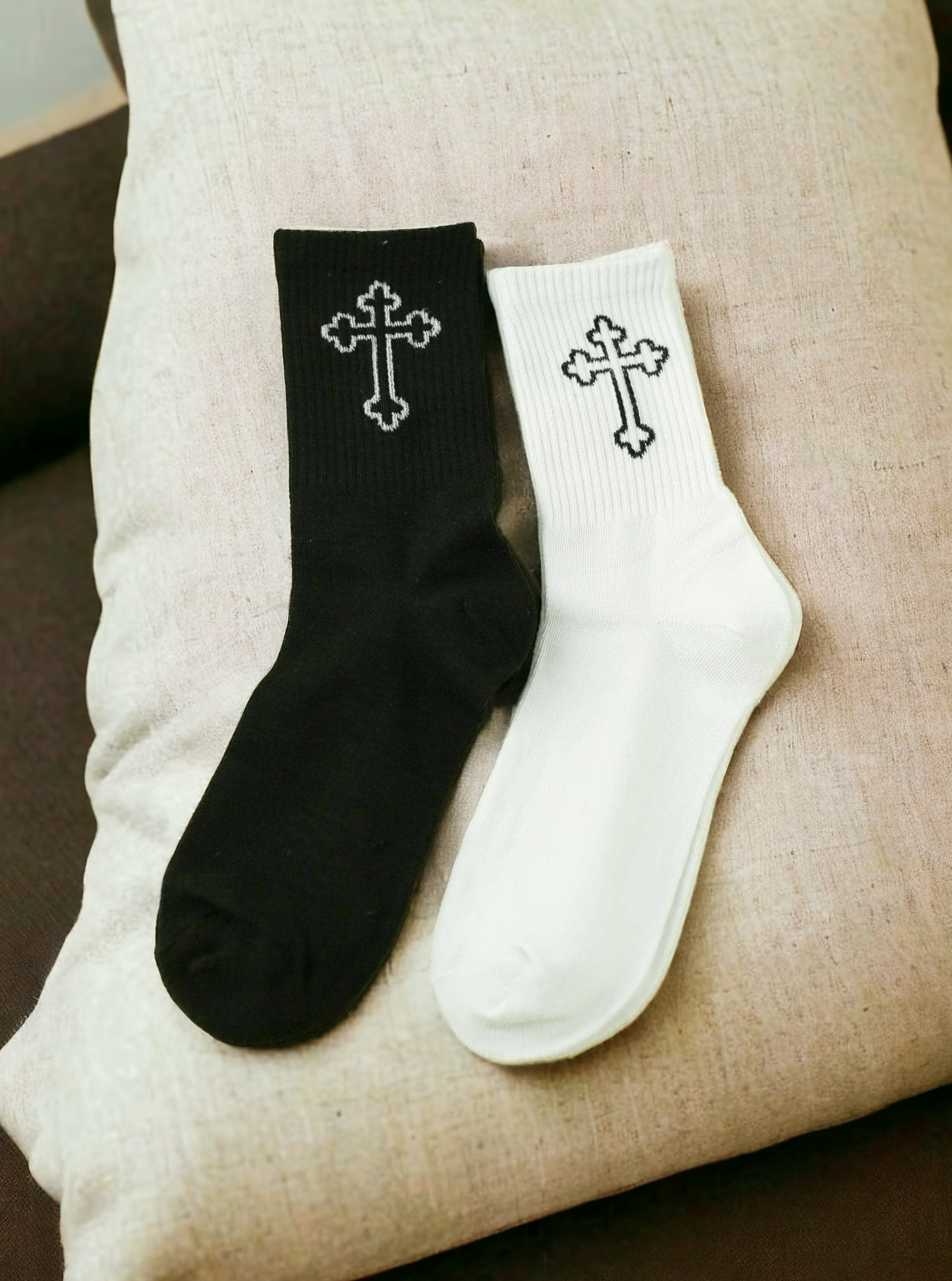 2 Pairs Cross Pattern Gothic Crew Socks – Dark Elegance for Every Step