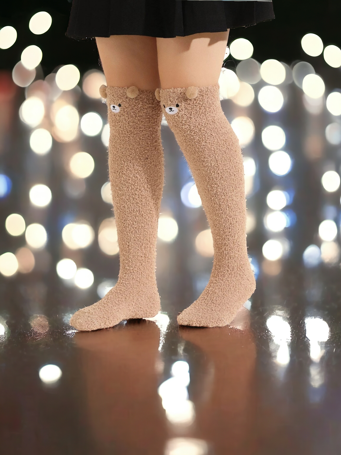 Kids Fluffy Bear Style Over-The-Knee Socks - Featuring A Charming Bear Design