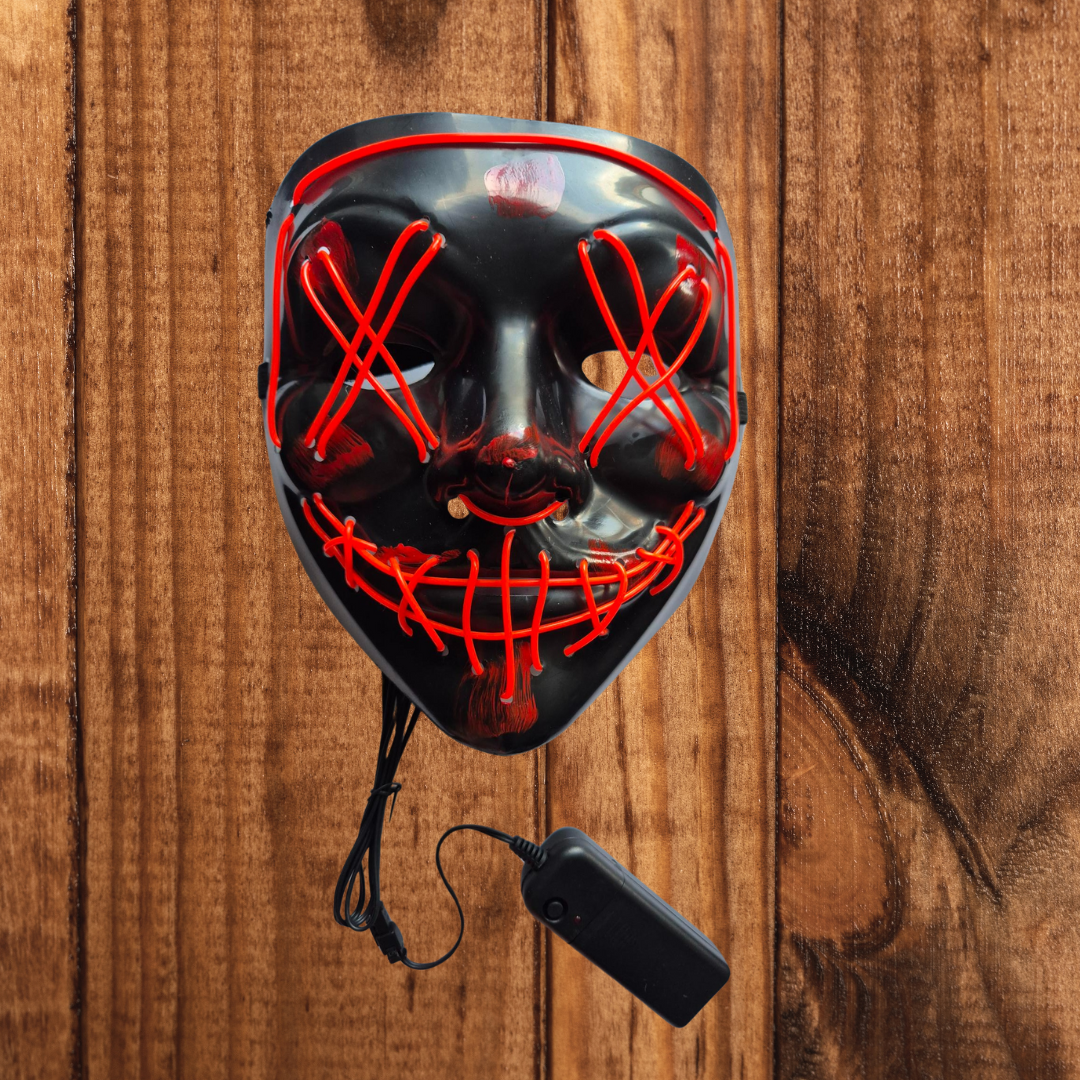 A sleek LED purse-style mask with glowing light strips, blending fashion and technology, perfect for raves or festivals