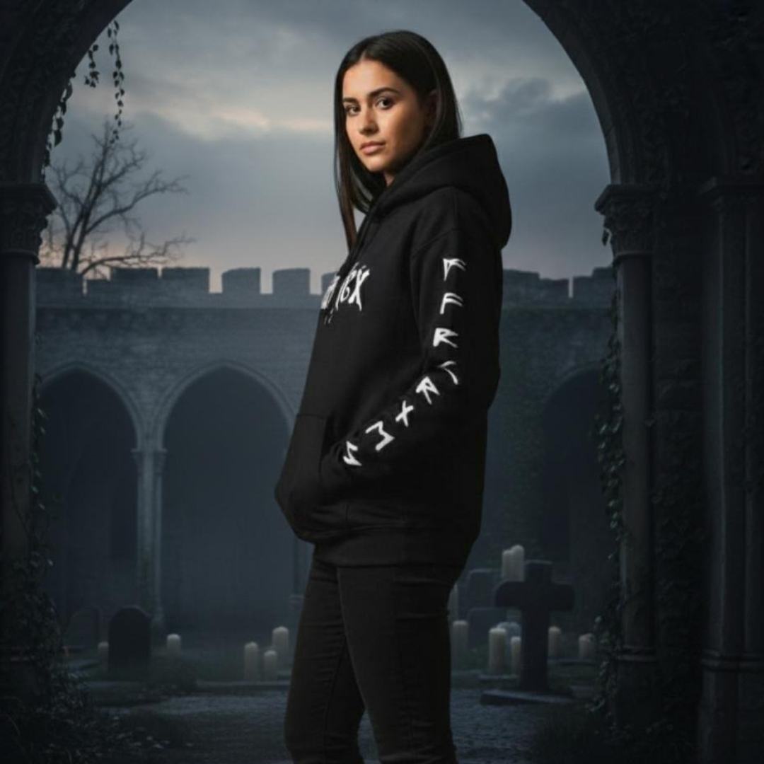 black rune sleeve hoodie
