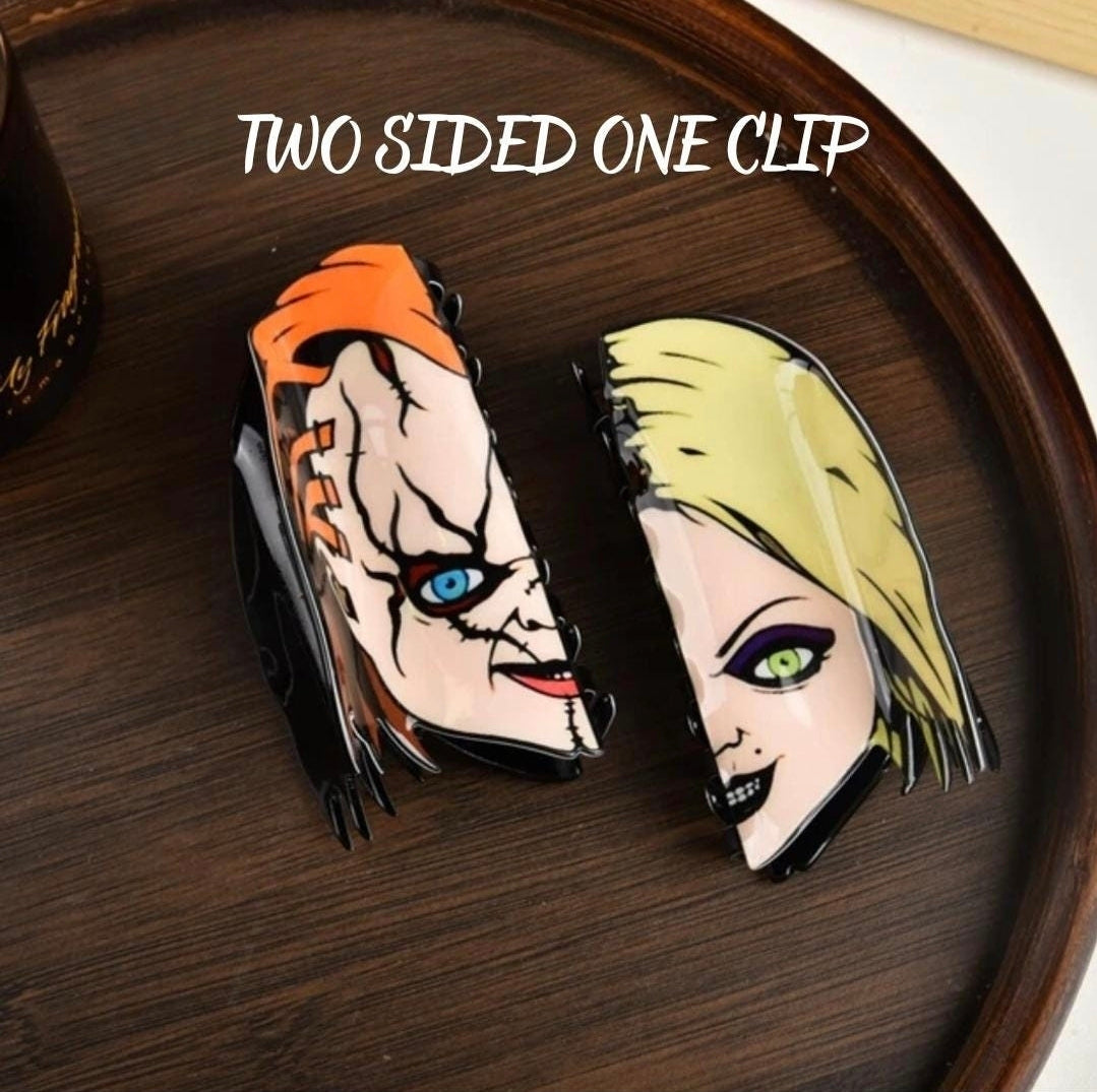 double sided chucky and tiffany hair clip perfect for horror fans