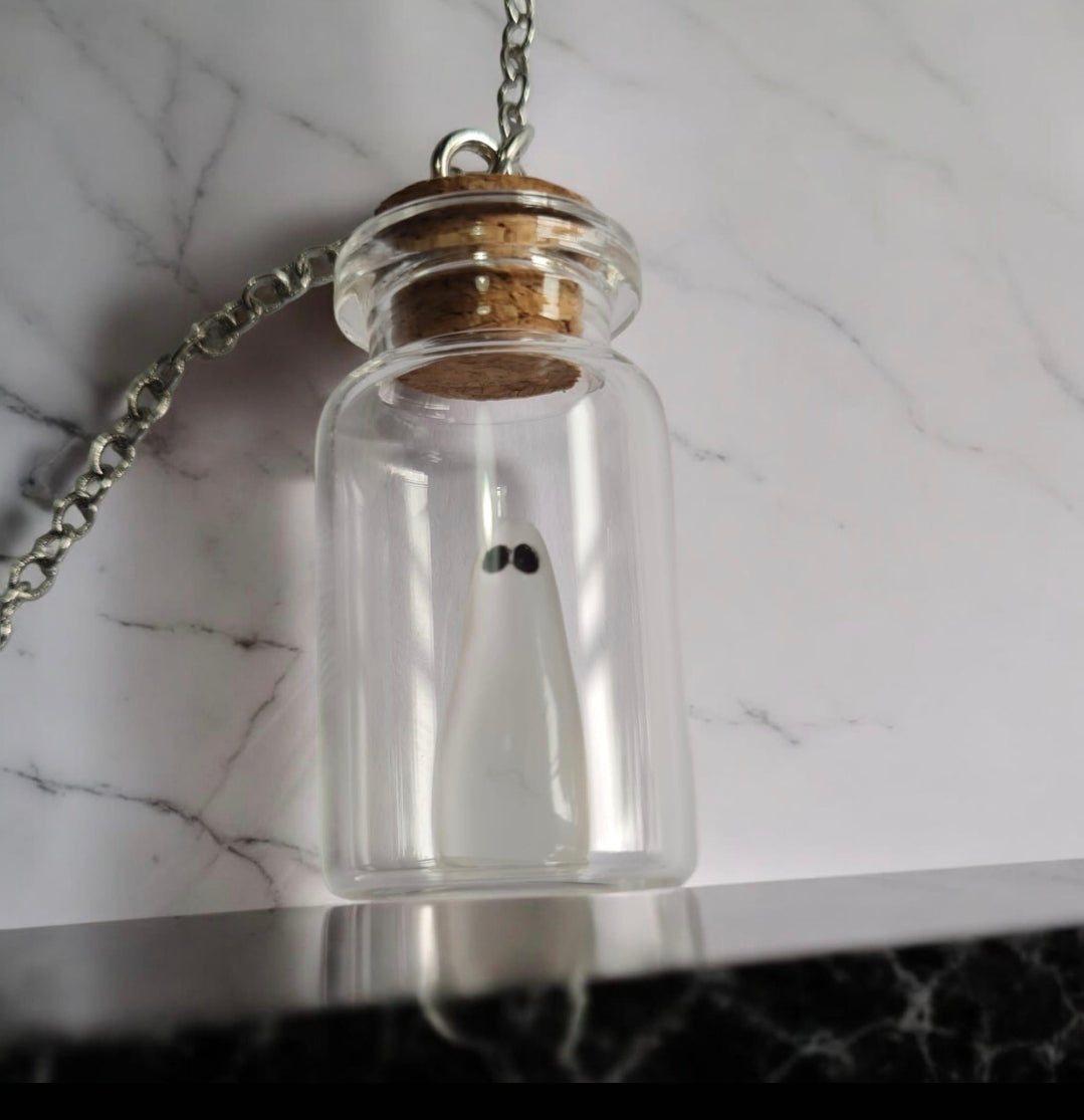 glow in the dark ghost in a botte necklace gothic alternative