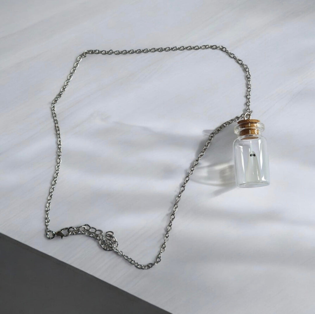 glow in the dark ghost in a botte necklace gothic alternative spooky gift