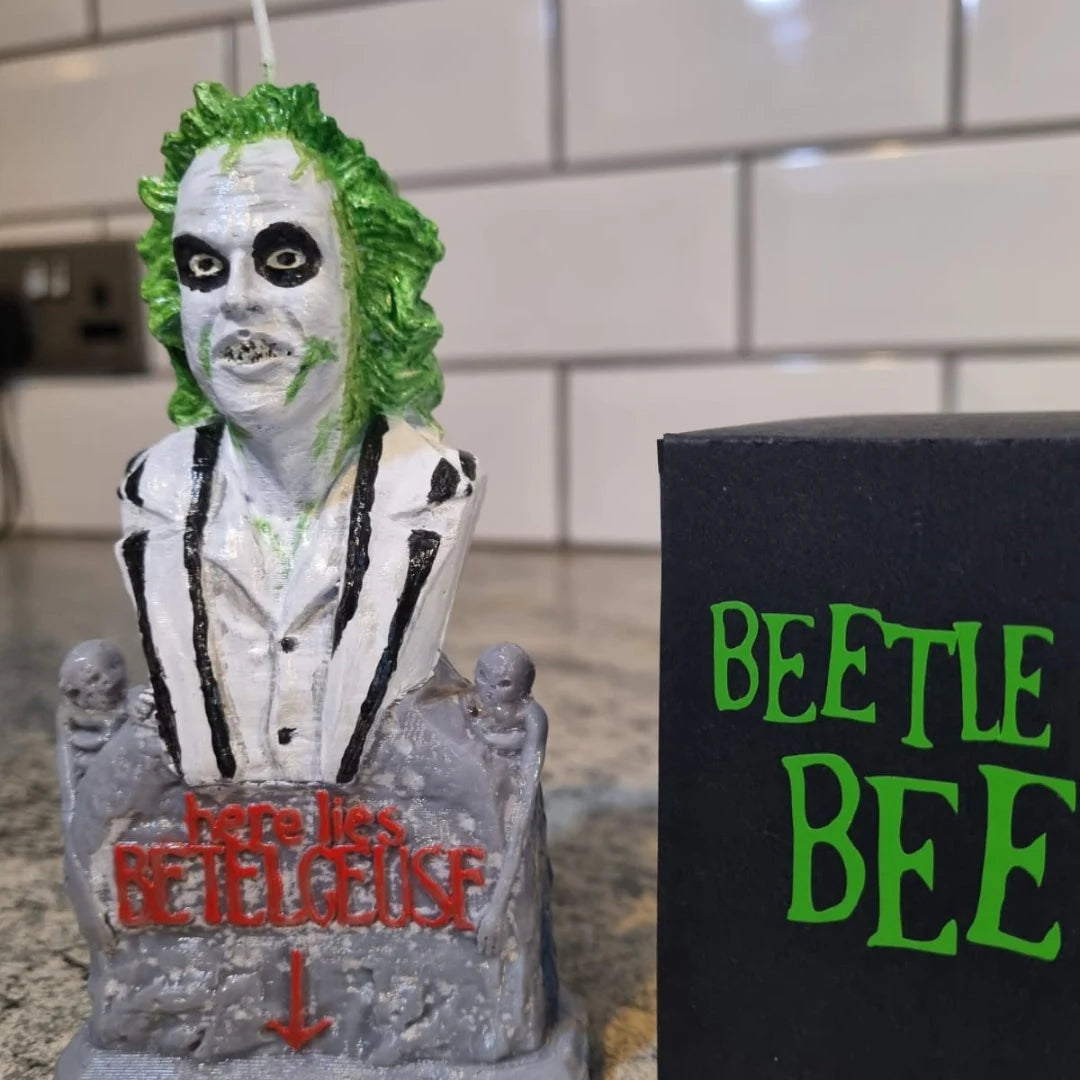 Handmade Hand painted Beetlejuice Character Inspired Unscented Soy Wax Pillar Candle