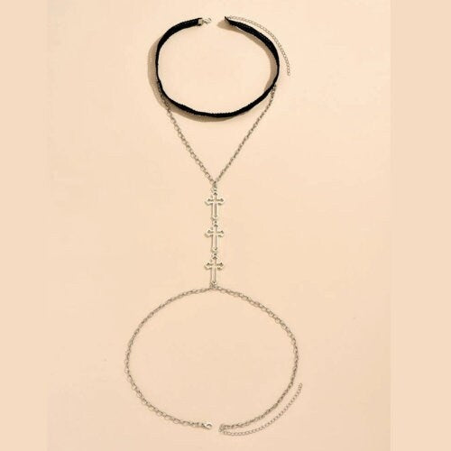 Gothic Cross Layered Thigh Chain – Bold Boho-Inspired Body Jewellery