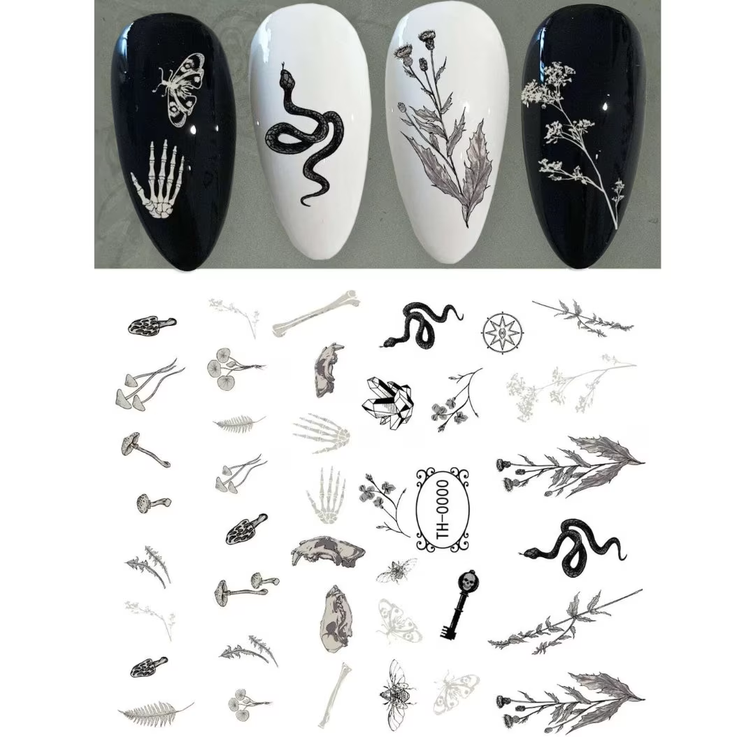 Enhance Your Nail Art with Gothic Snake & Mushroom Tattoo Stickers