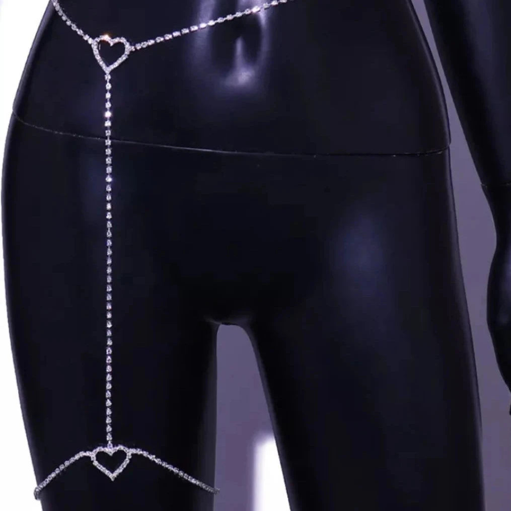 Sexy Rhinestone Heart Pendant Thigh Chain - A Dazzling Piece Of Body Jewellery Designed To Turn Heads