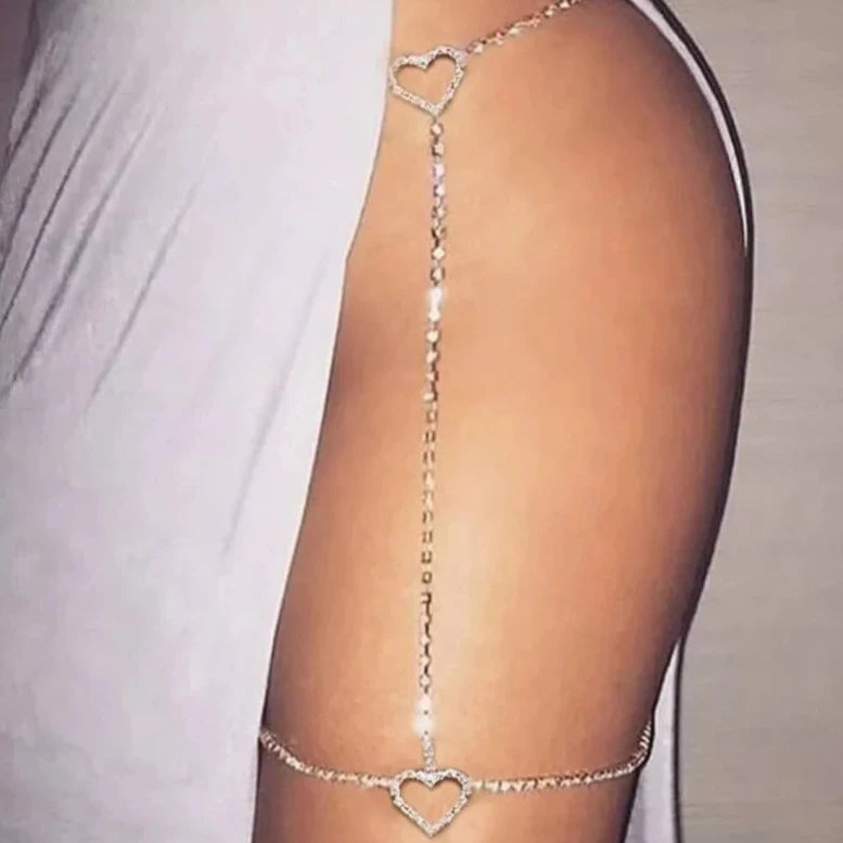 Sexy Rhinestone Heart Pendant Thigh Chain - A Dazzling Piece Of Body Jewellery Designed To Turn Heads