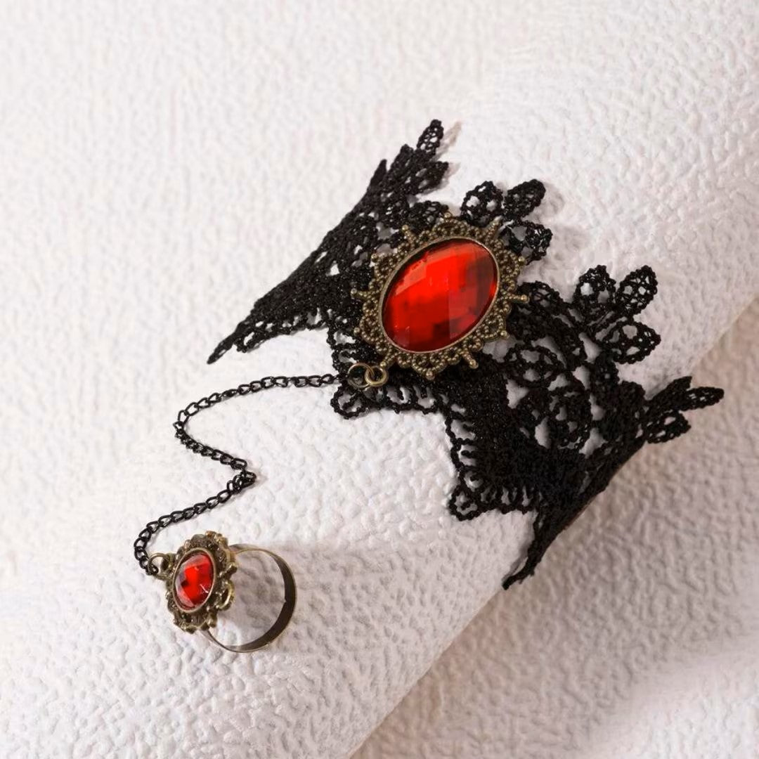 Gemstone Lace Bracelet with Cuff Ring – A Timeless Statement of Elegance