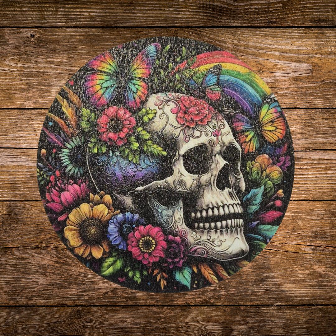 skull and roses print wooden coaster cute