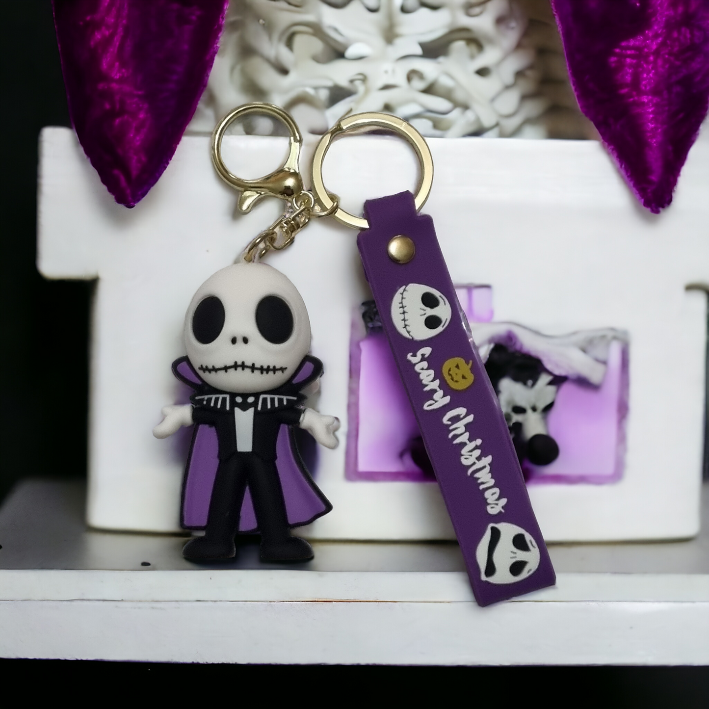 Caped Jack Skellington Inspired Keyring With Lanyard