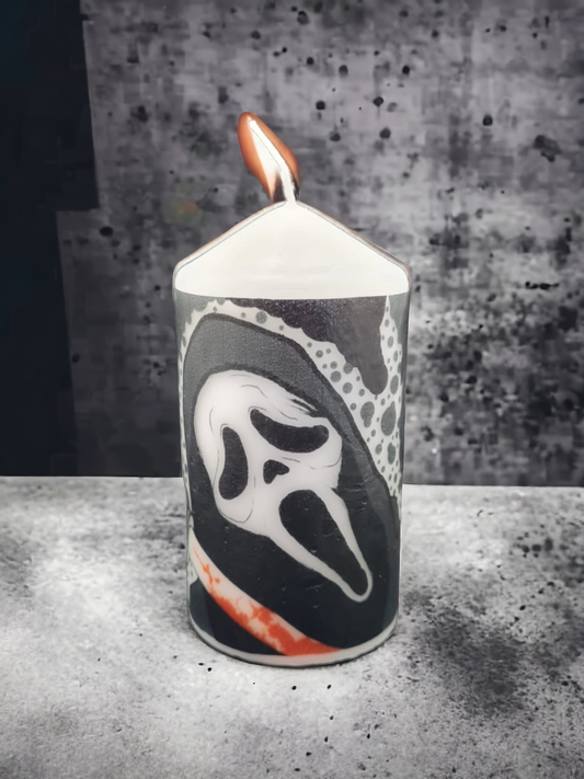 Ghostface Inspired Pillar Candle