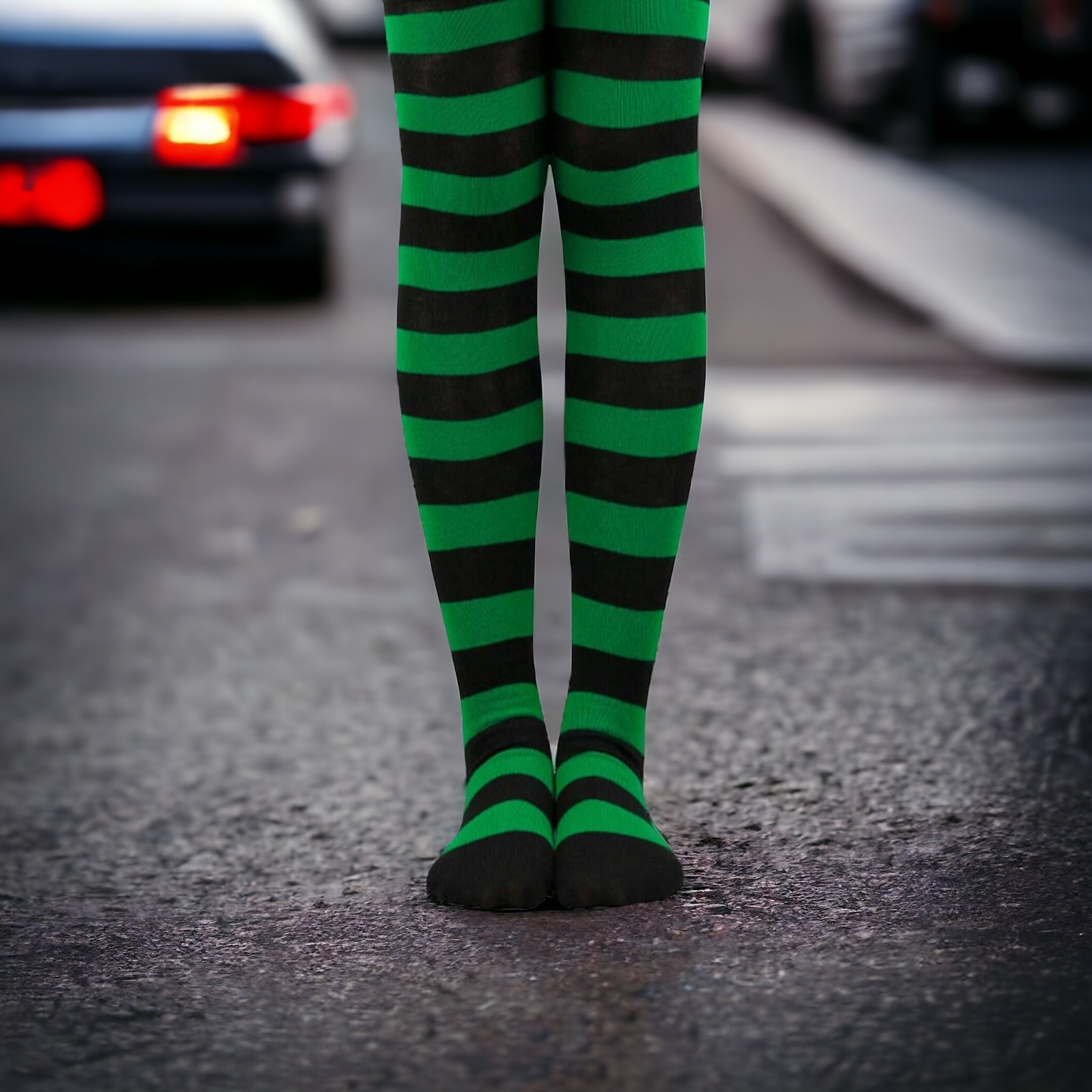 Green & Black Stripped Over The Knee Socks