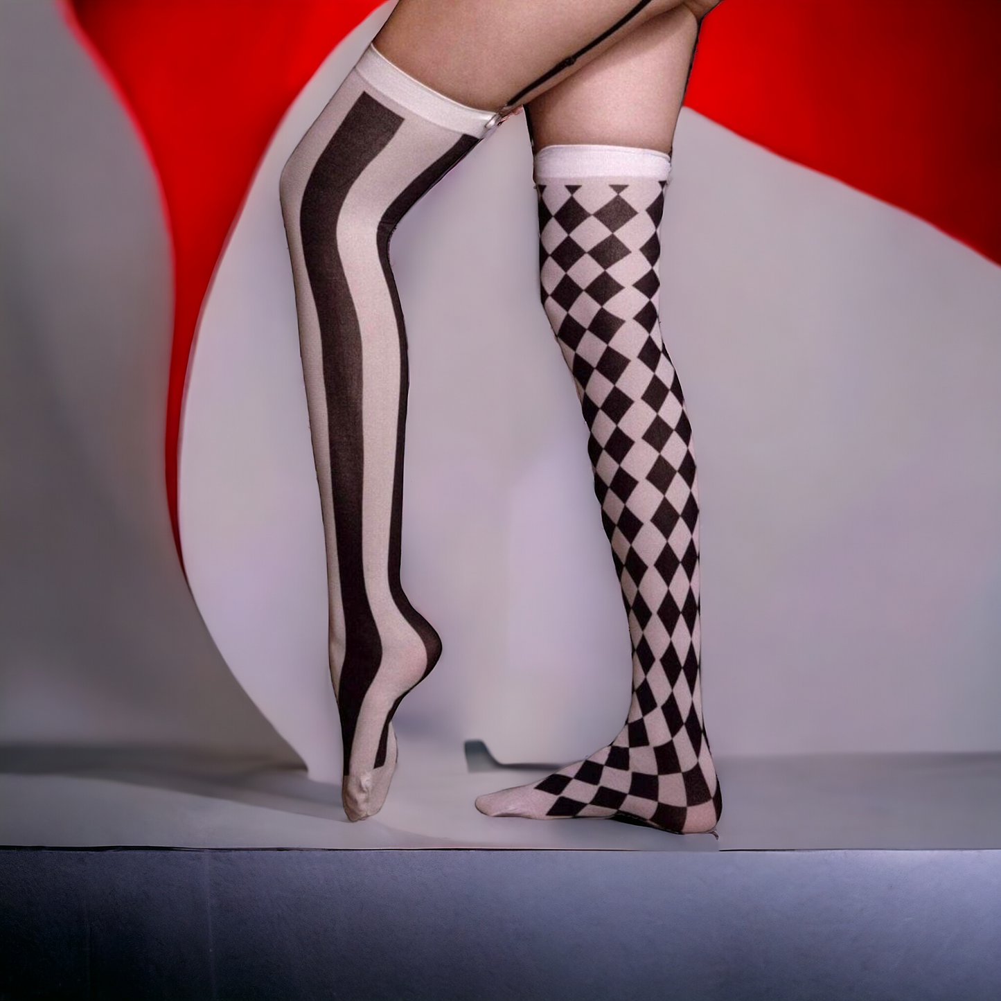 Black And White Harley Quinn Style Over The Knee Socks