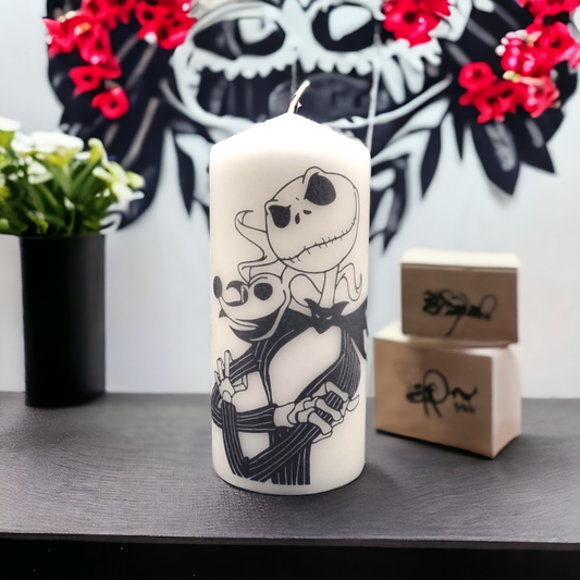 Handmade Jack Skellington Inspired Pillar Candle