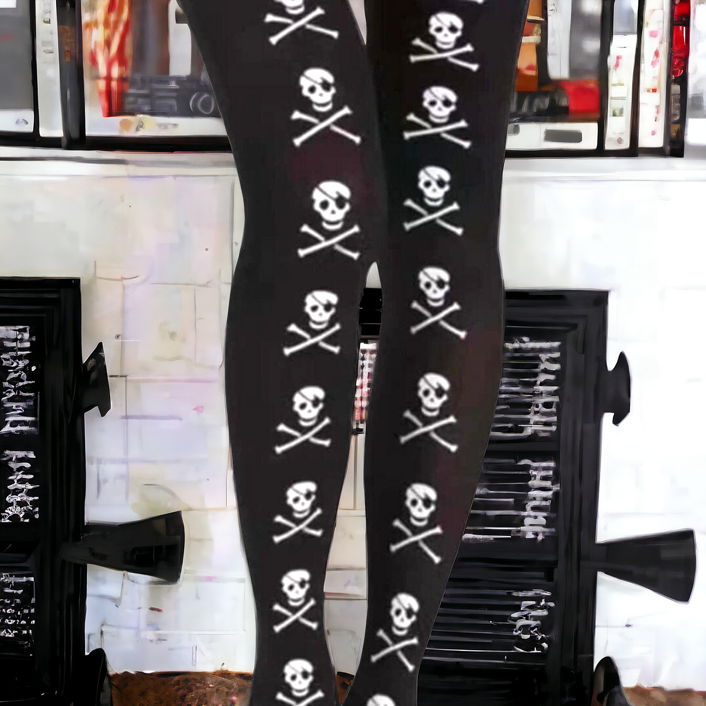 Goth Solid Skull And Bones Tights