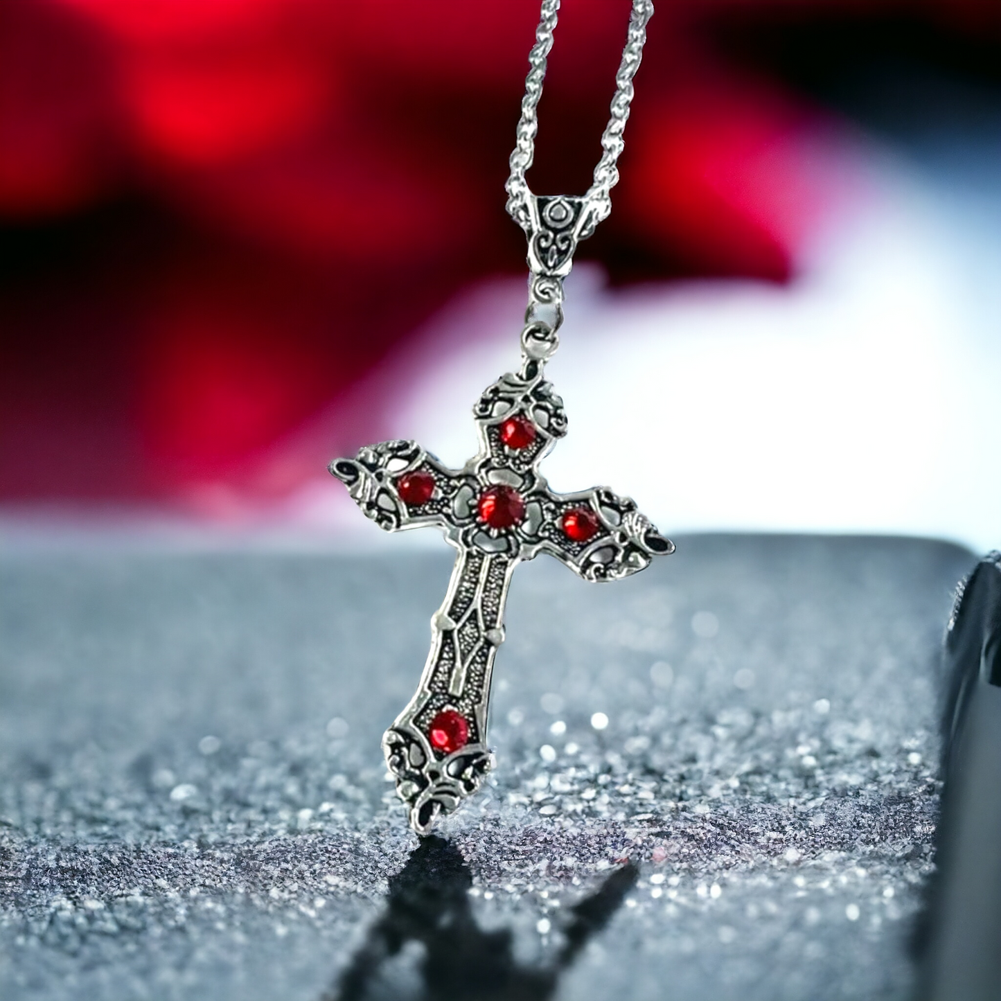 Gothic Silver Look Cross Detail Necklace