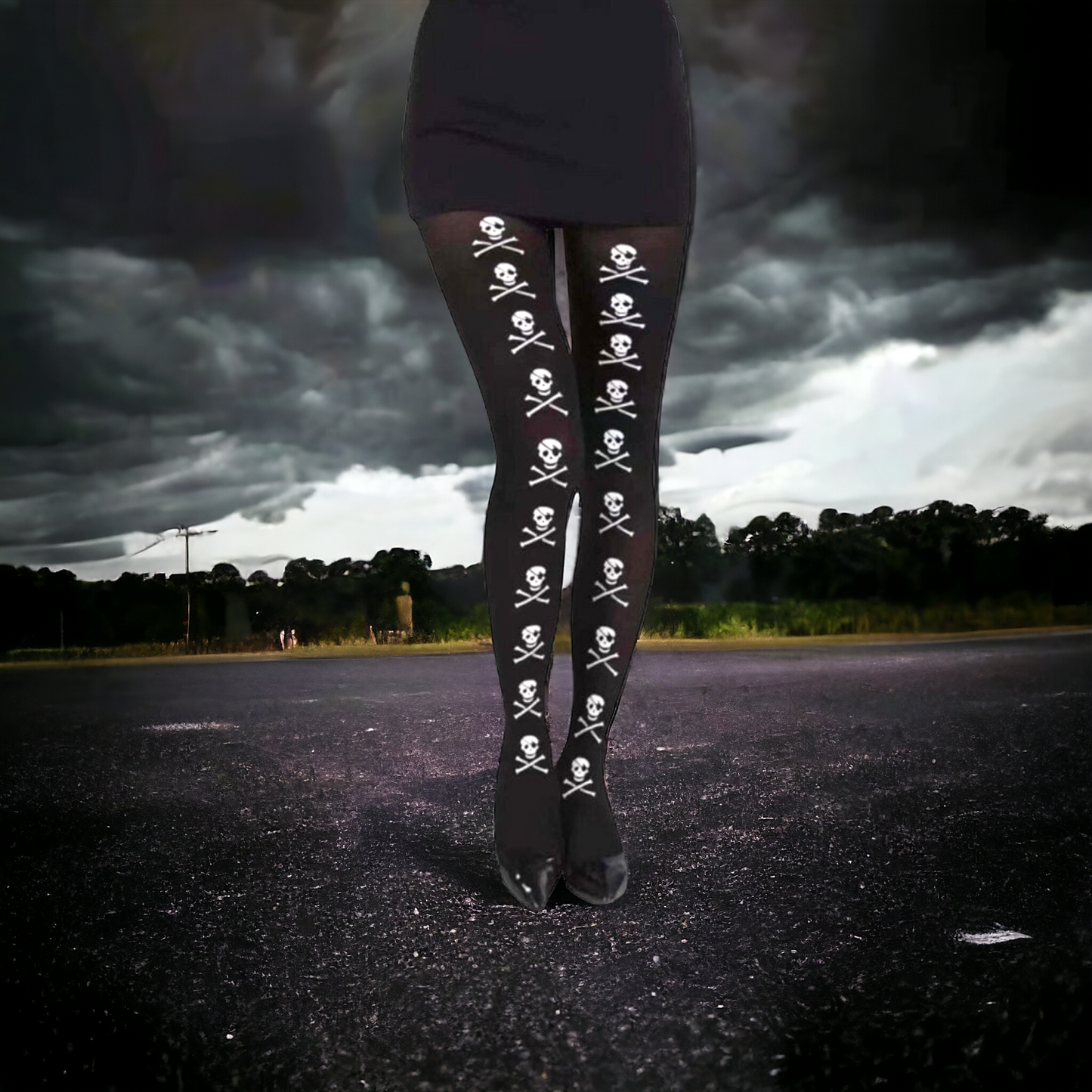 Goth Solid Skull And Bones Tights