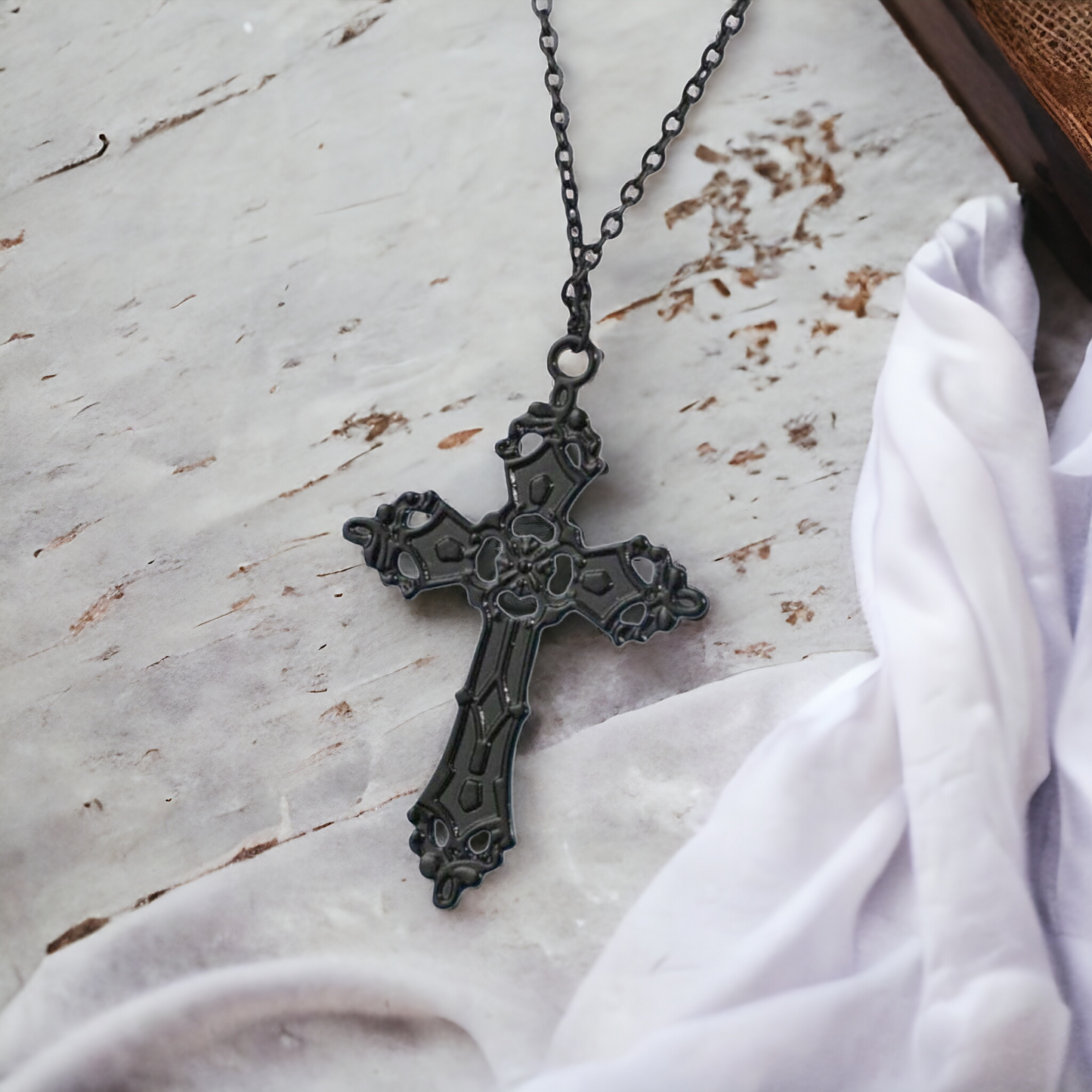 Gothic Black Cross Detail  Necklace