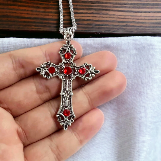 Gothic Silver Look Cross Detail Necklace