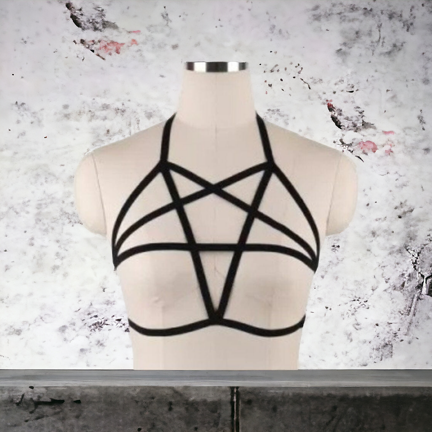 Gothic Pentagram Black Elasticated Body Harness