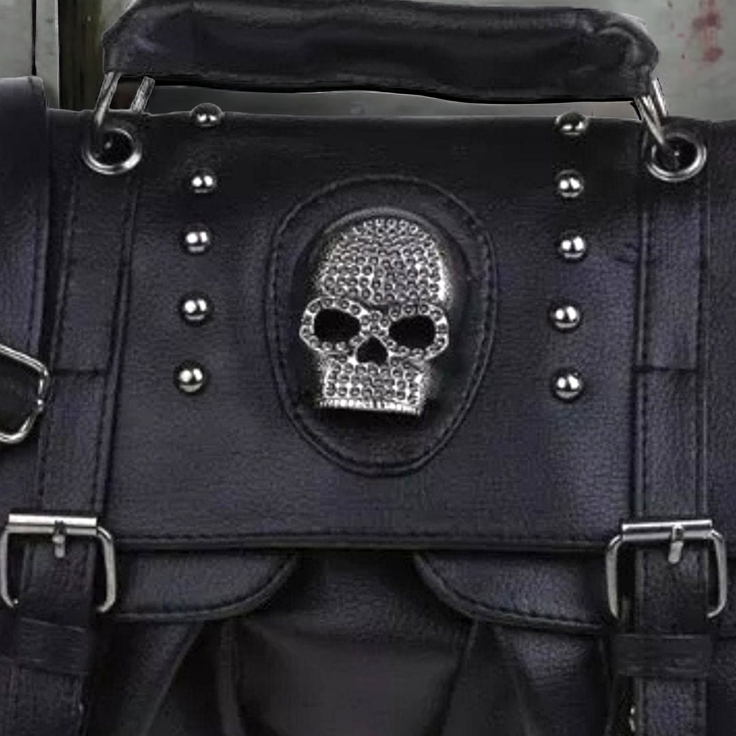 Skull & Buckle Large Studded Handbag