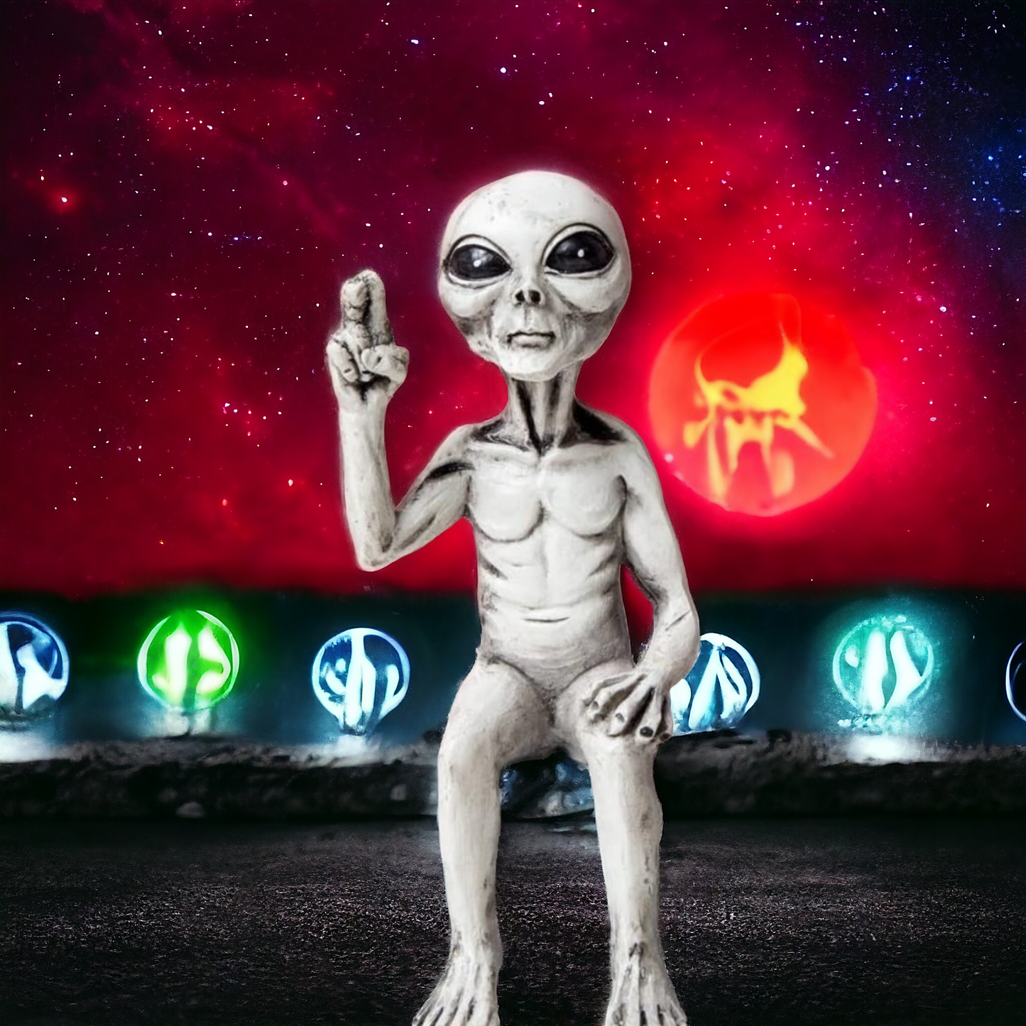 Peace Sign Grey Alien Home Decoration, Ornament, UFO, Area 51, Space, Book End